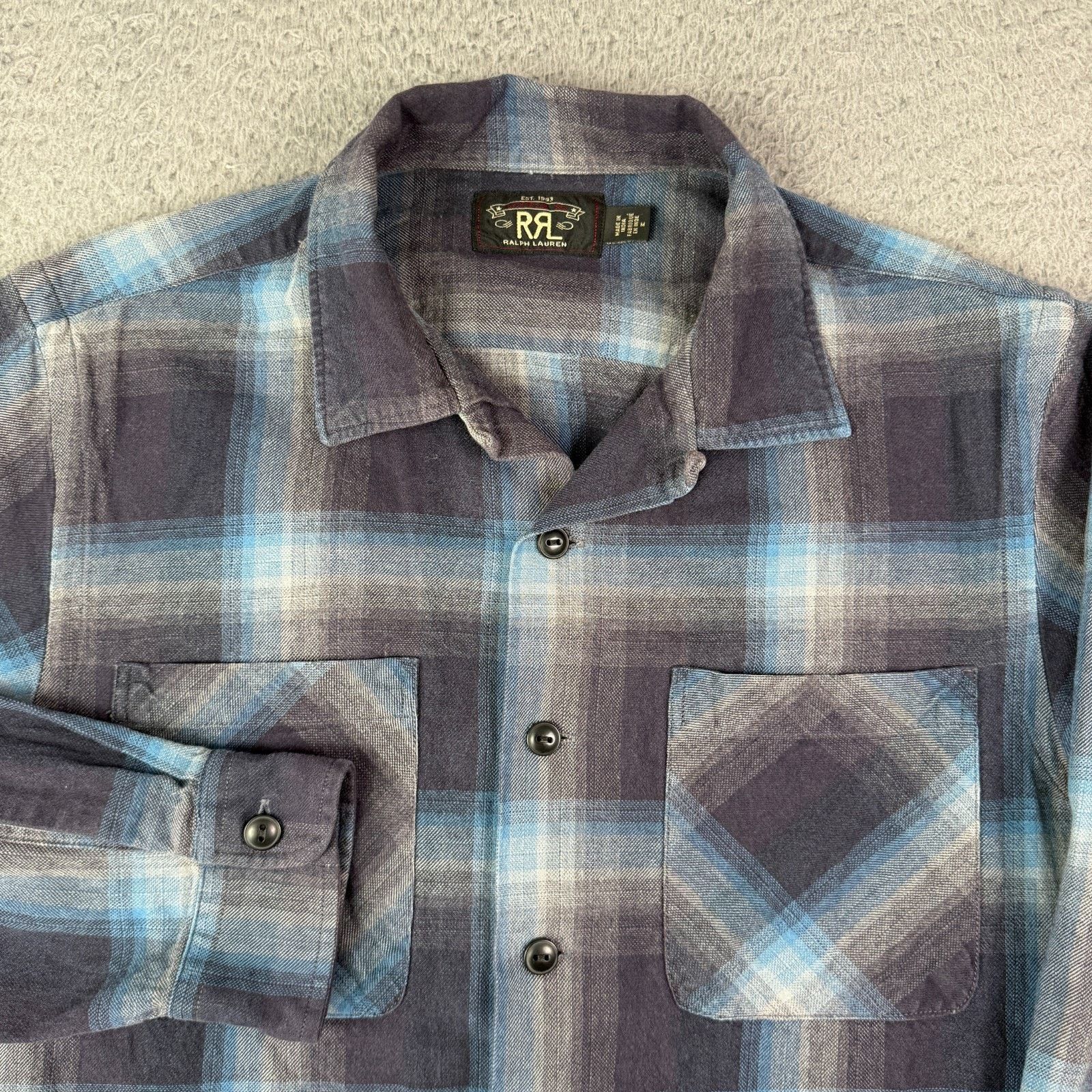 RRL Ralph Lauren RRL Ralph Lauren Shirt M Purple Shadow Plaid Loop Collar Size US M / EU 48-50 / 2 - 2 Thumbnail