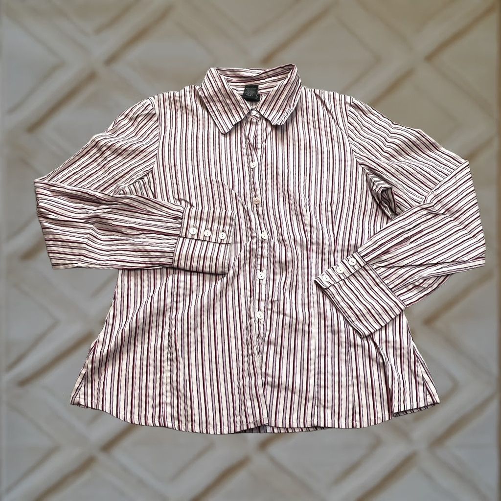 Vintage Rafaella Button Up Blouse Shirt Womens 10 Purple Striped Collared Ladies Top Shirt Size L / US 10 / IT 46 - 1 Thumbnail