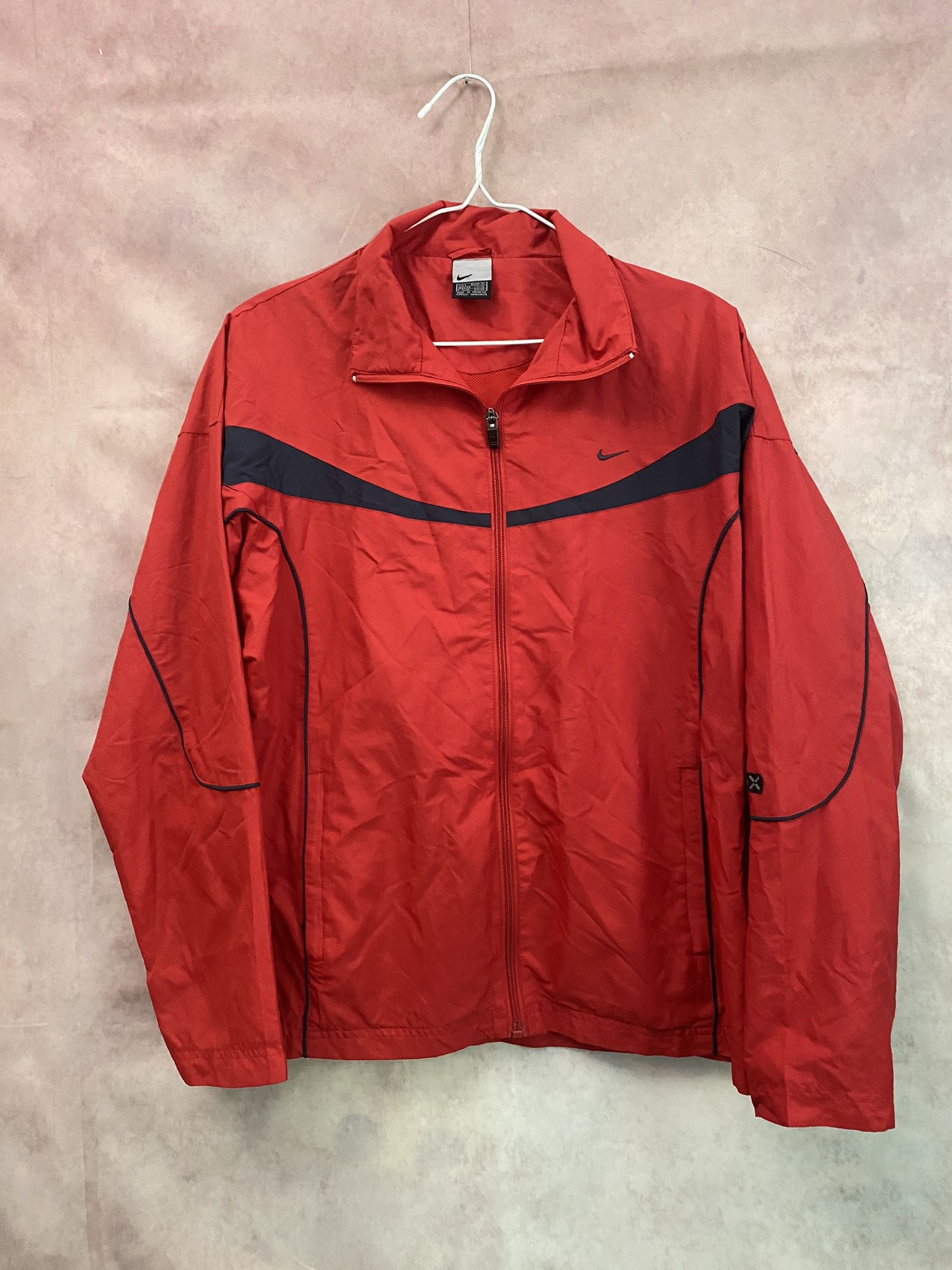 Designer × Nike × Vintage Nike Vintage Long Sleeve Full Zipper Red Windbreaker Jacket Size L / US 10 / IT 46 - 1 Thumbnail