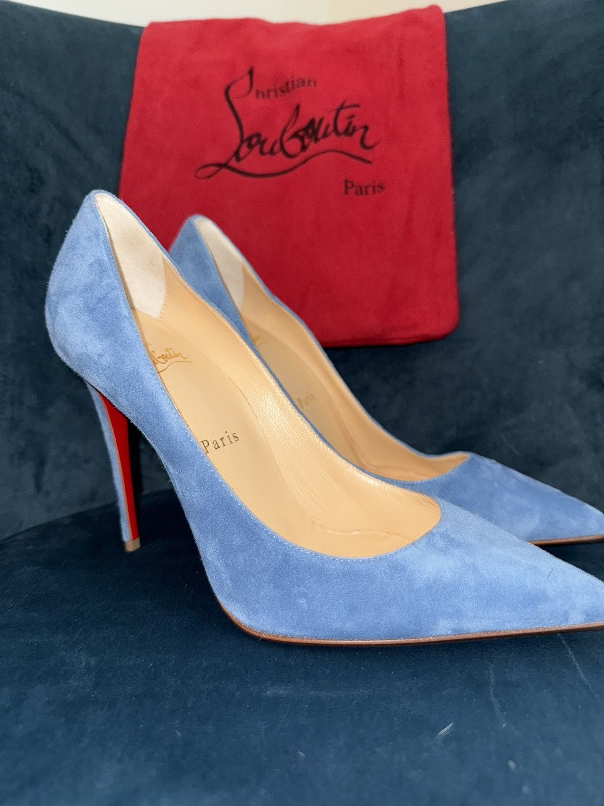 Christian Louboutin Christian Louboutin Kate 100 LAC Blue Suede Size US 7.5 / IT 37.5 - 1 Thumbnail