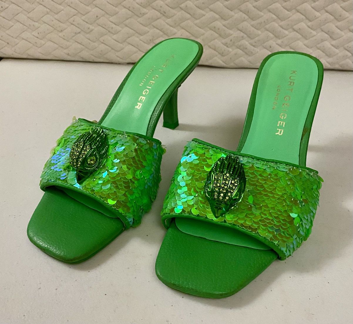 Kurt Geiger KURT GEIGER Green Kensington Sequin-Embellished Woven Mules Size US 6.5 / IT 36.5 - 14 Thumbnail