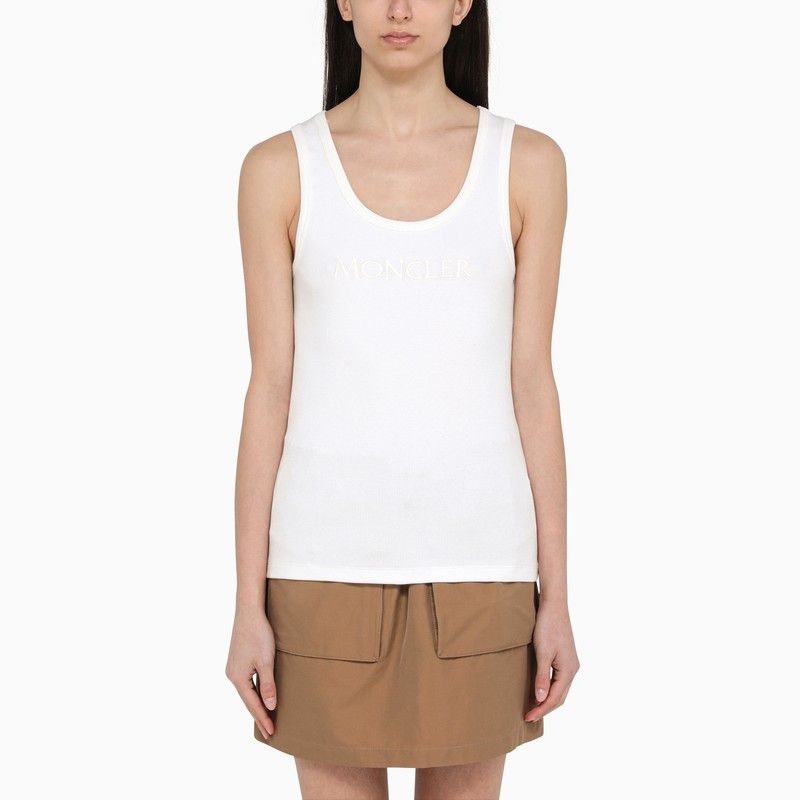 image of Moncler White Cotton Tank Top With Logo, Women's (Size XS)