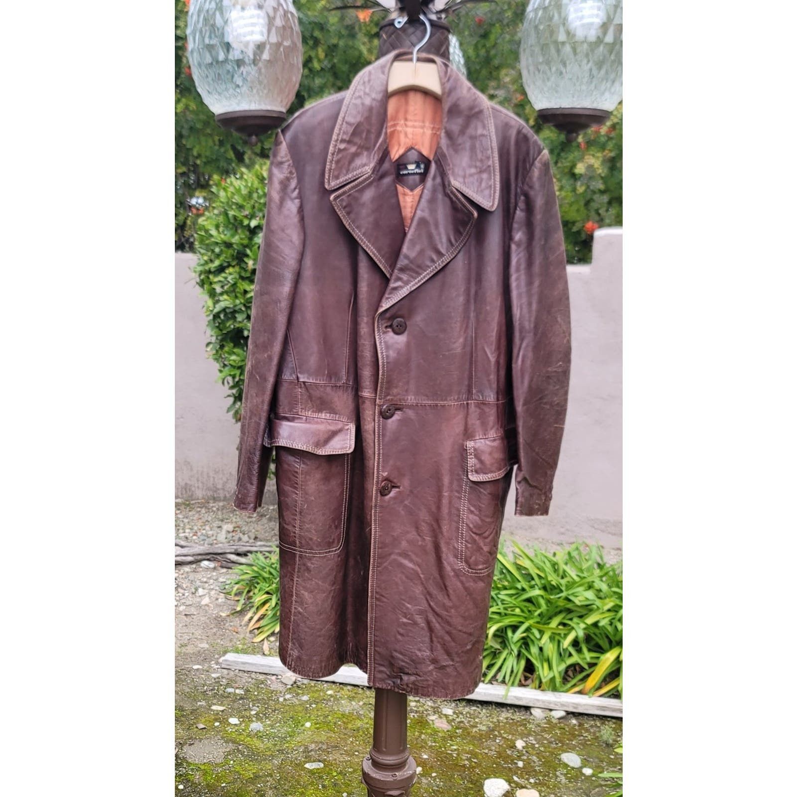 image of VTG Cortefiel Leather Trenchcoat Made In Spain in Brown, Men's (Size 2XL)