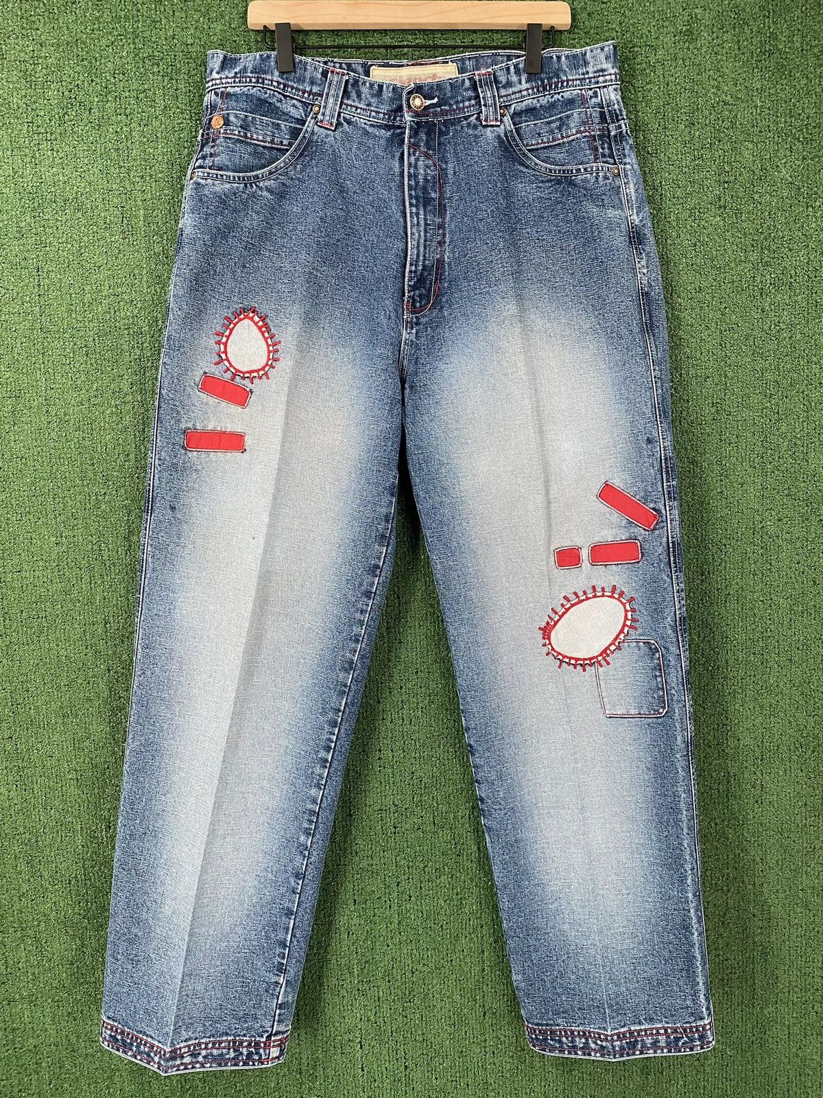 90’s Clench Jeans Co Patchwork Baggy Jeans 34”x 31”