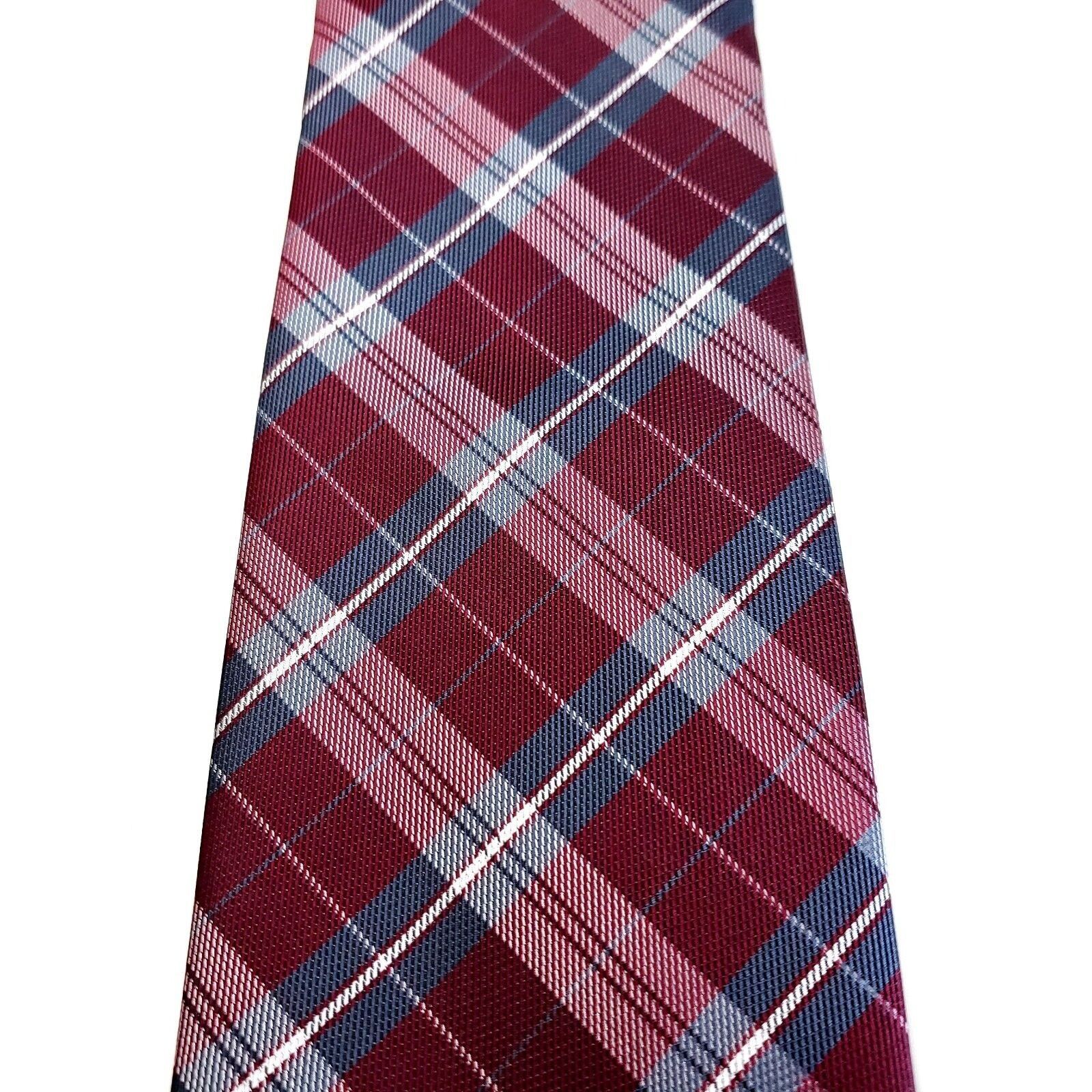 Firenze Creazioni Tucci Firenze Red Woven Plaid Skinny Silk Tie Size ONE SIZE - 2 Thumbnail