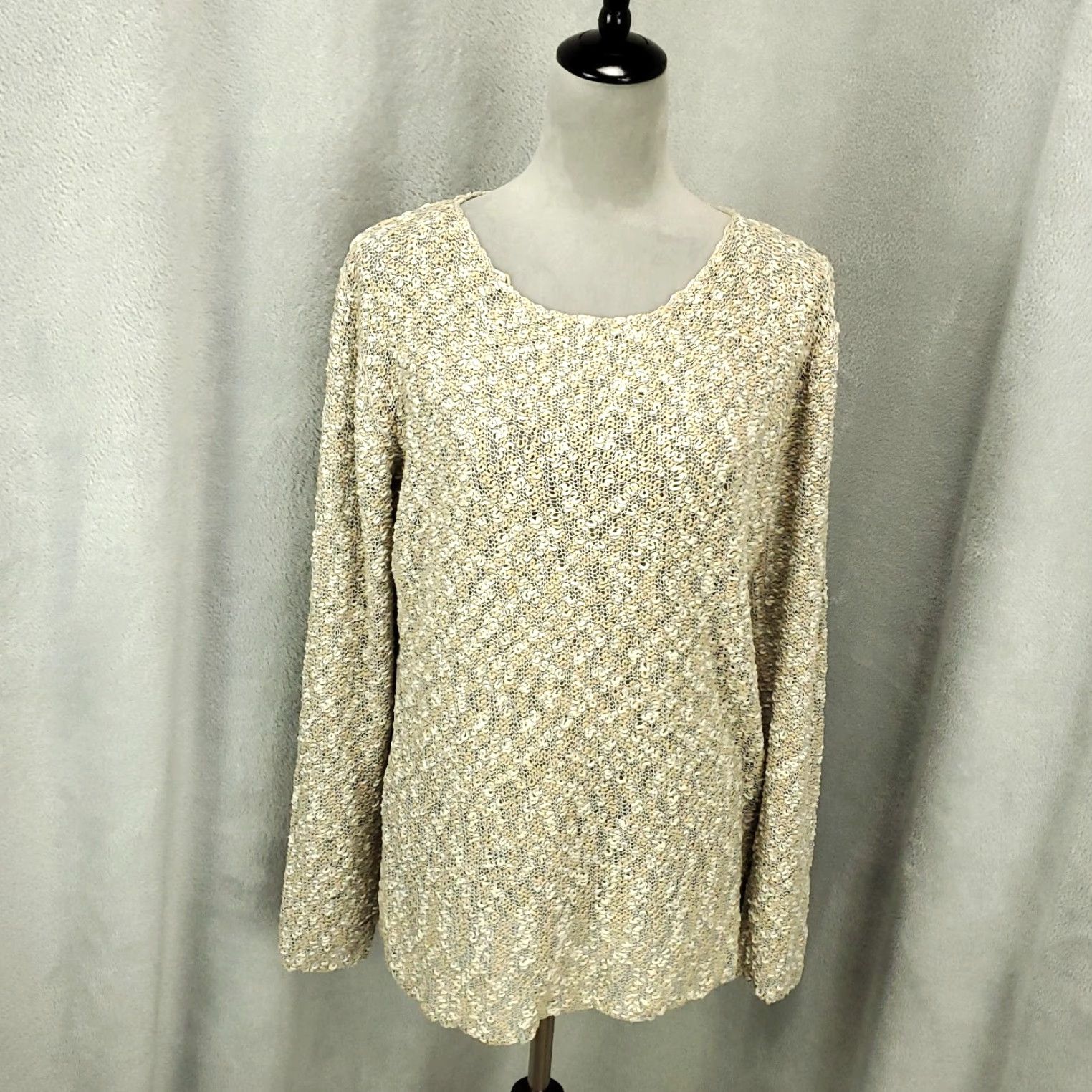 Eileen Fisher Eileen Fisher Silk Sweater Womens M Beige Silk Blend Open Knit Lightweight Pullover Knit Casual Bohemian Classic Size M / US 6-8 / IT 42-44 - 2 Thumbnail