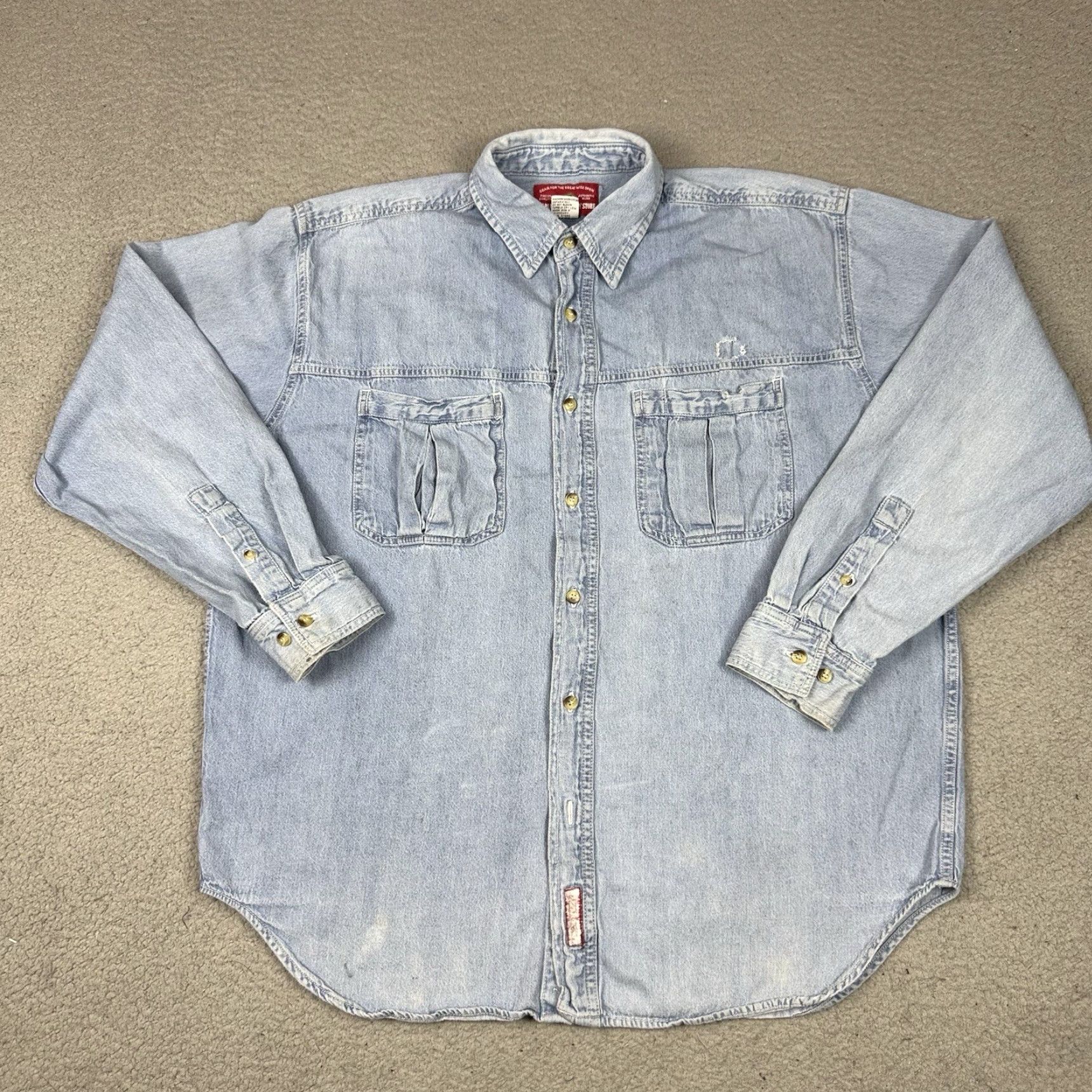 Marlboro VINTAGE Marlboro Country Store Shirt Adult L Denim Long Sleeve Button Pocket Distressed 90s Cowboy Men L Blue Cotton Denim Accessories: Pleated Logo Size US L / EU 52-54 / 3 - 2 Thumbnail