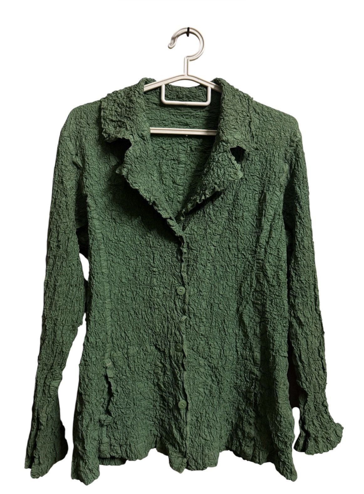 Issey Miyake Issey Miyake Cauliflower Crinkled Jacket With a Collar Green Size S / US 4 / IT 40 - 2 Thumbnail