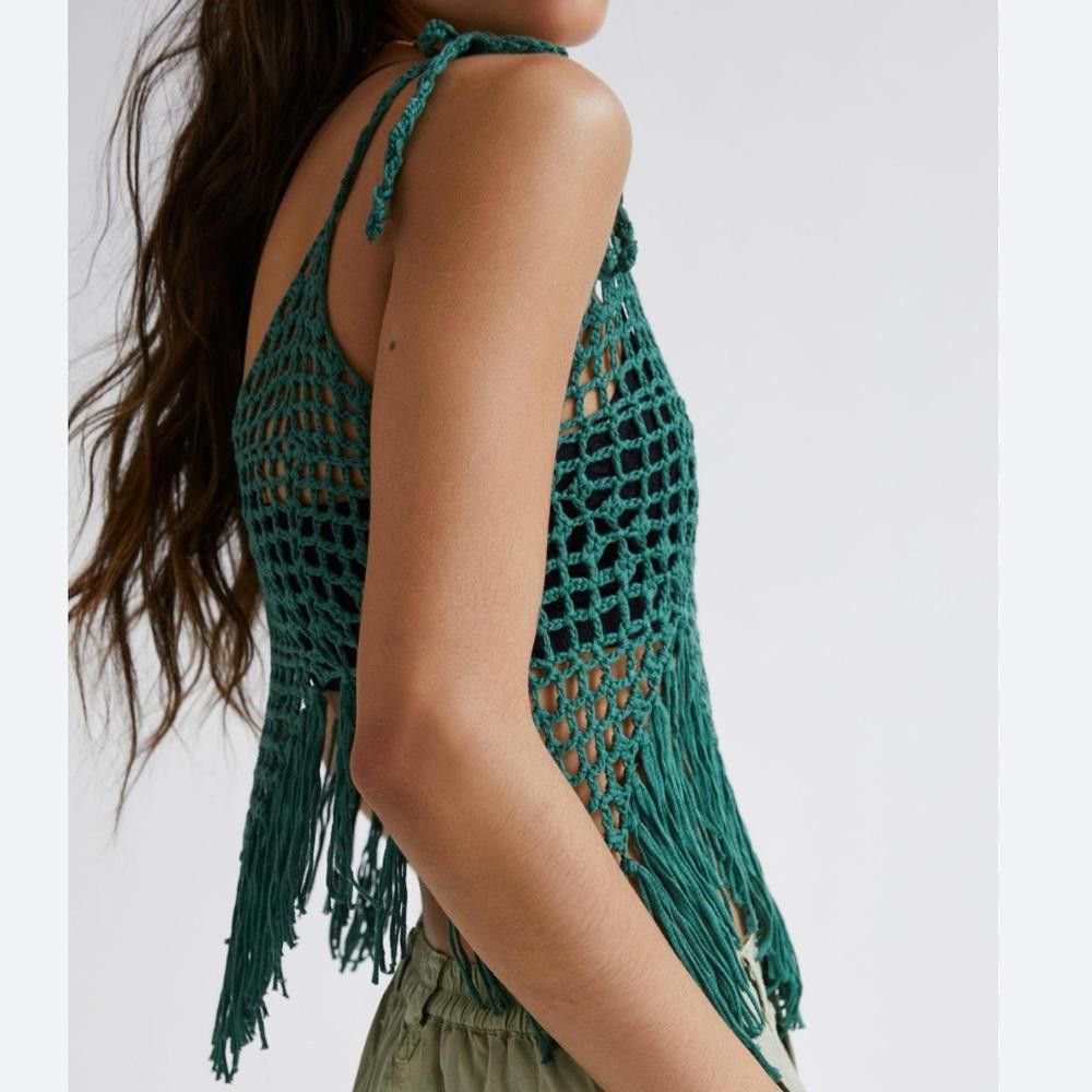 Designer Anthropologie l Shoulder Tie Crochet Vest OS Size ONE SIZE - 2 Thumbnail