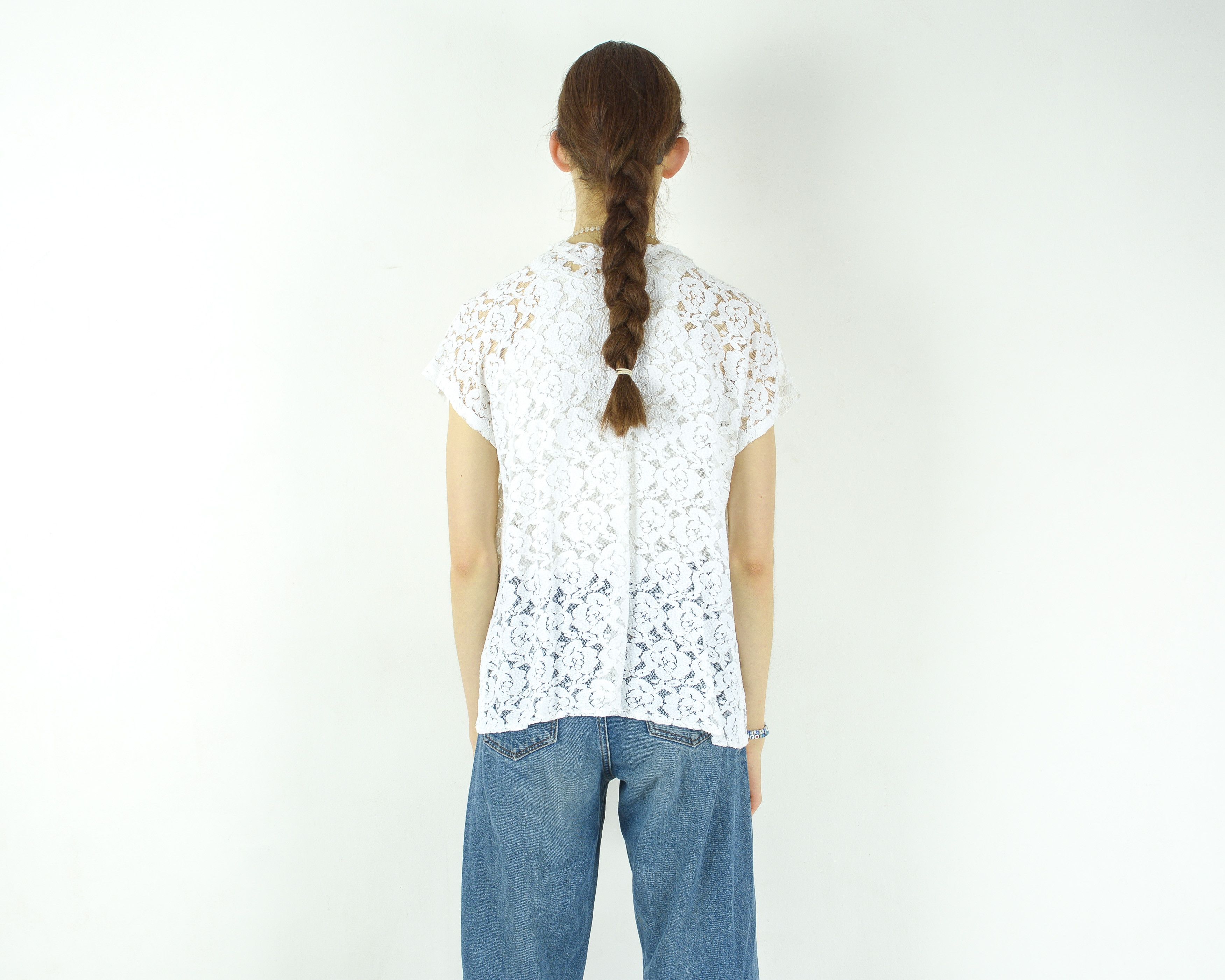 Other × Vintage See Through Short Sleeve Crochet Blouse Floral Pullover Top Size S / US 4 / IT 40 - 3 Thumbnail