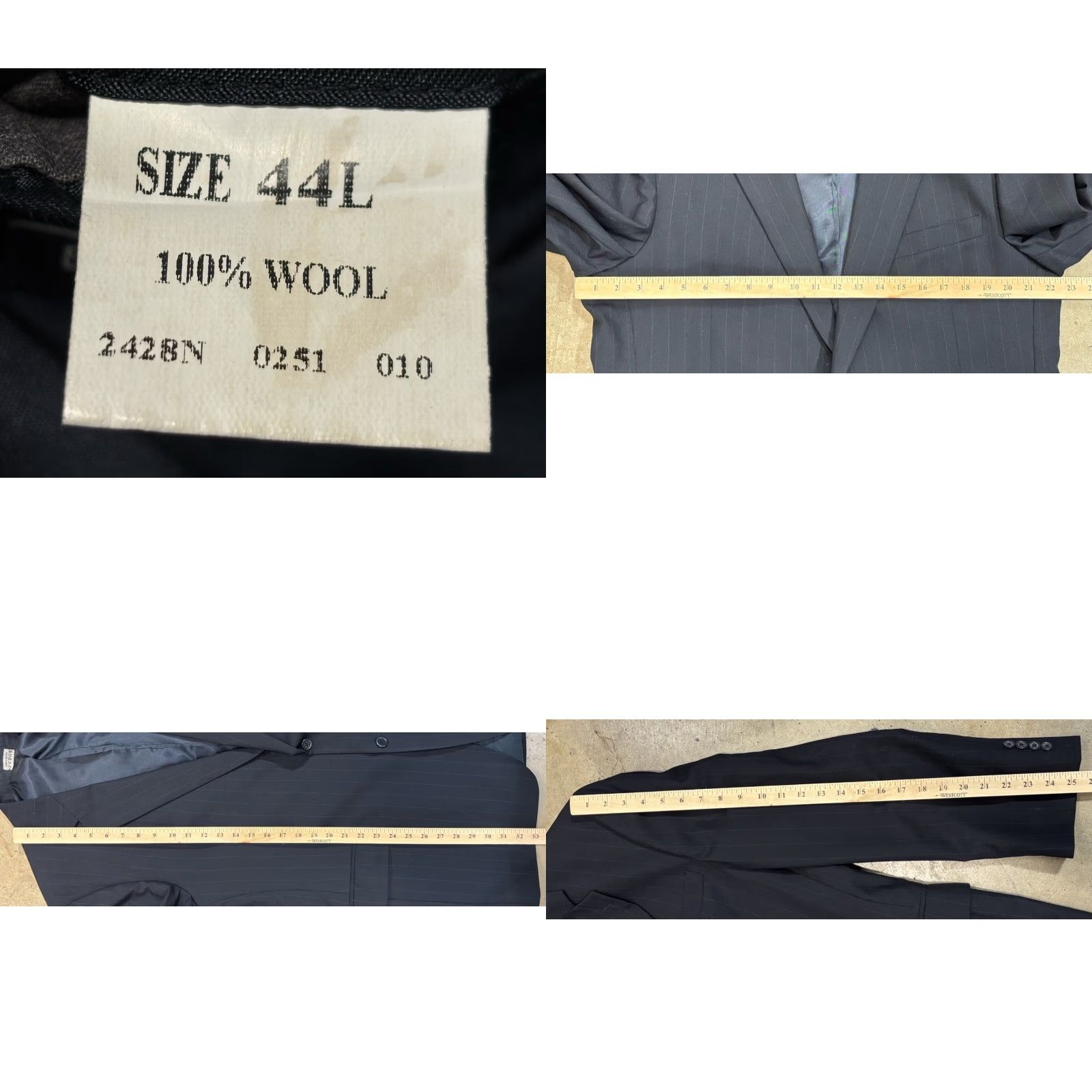 Jos. A. Bank VINTAGE Jos A Bank 2 Pc Navy Pinstripe Suit Men’s Jacket 44L Pants 35x31 Wool Cuffed Size 44R - 8 Thumbnail