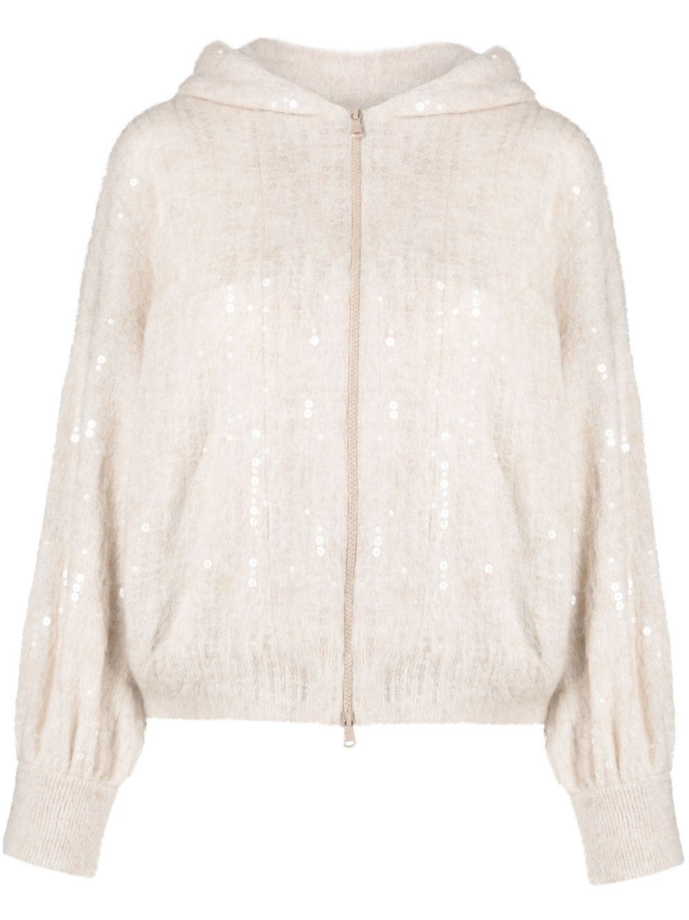Brunello Cucinelli o1y0725 Hooded Cardigan in Light Beige Size M / US 6-8 / IT 42-44 - 1 Thumbnail