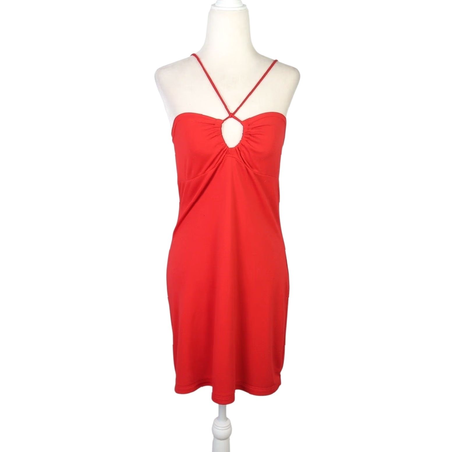 JM Collection VINTAGE M Collection Red Jersey Halter Mini Dress L Womens 90s Party/Cocktail Short Sleeveless Keyhole Size L / US 10 / IT 46 - 2 Thumbnail