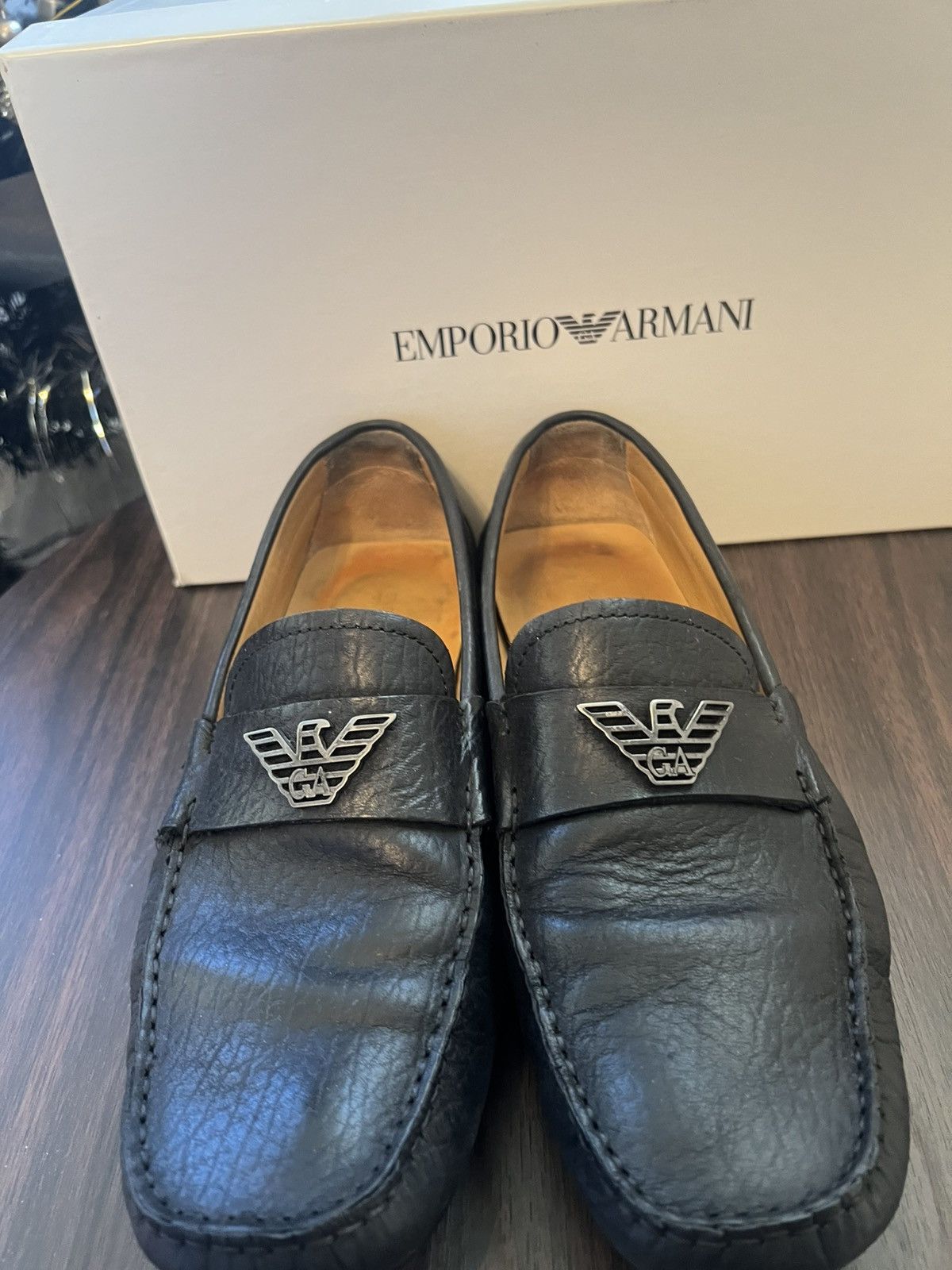 Emporio Armani Black men’s leather loafers Size US 8 / EU 41 - 3 Thumbnail