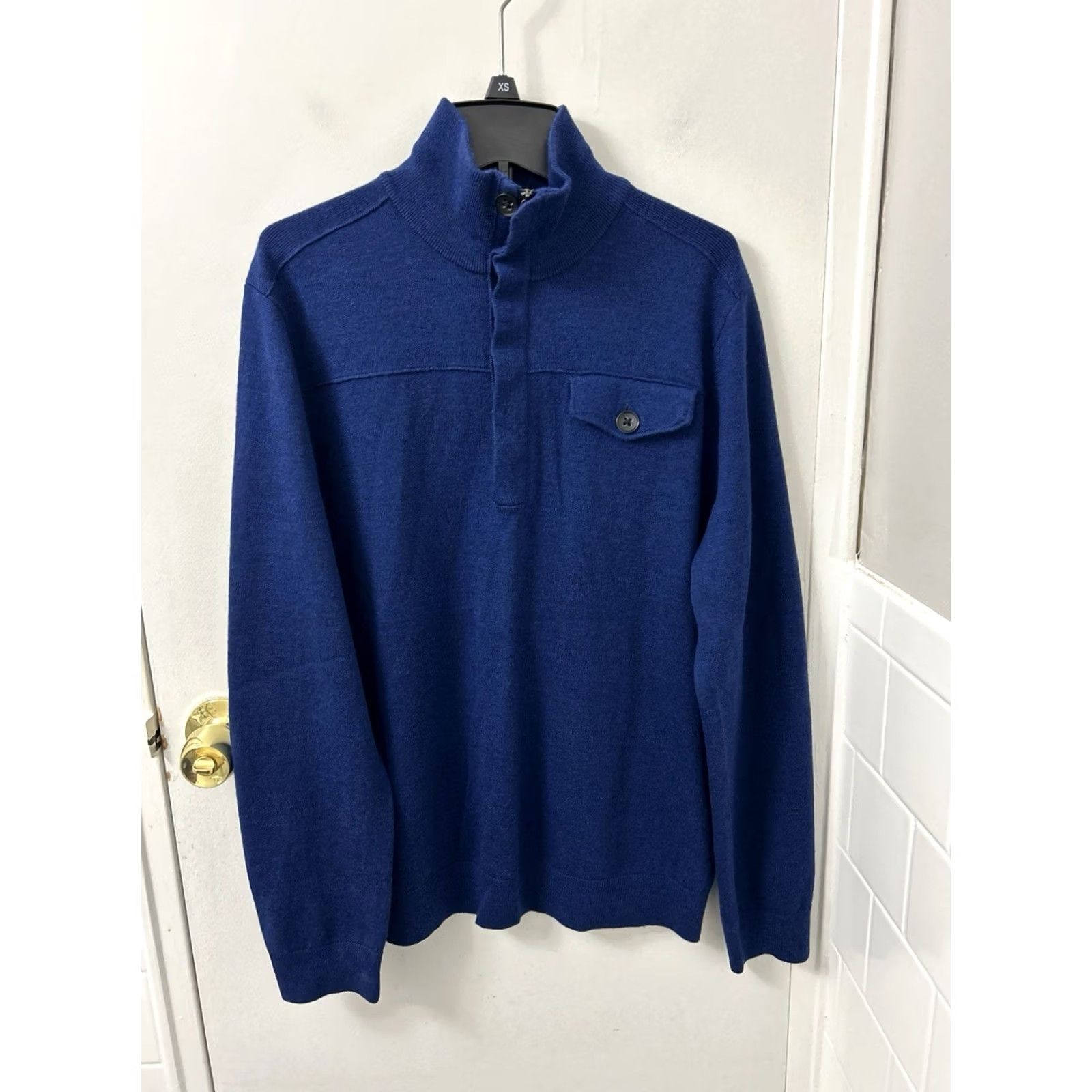 Banana Republic VINTAGE Banana Republic Sweater Mens M Blue 1/4 Zip Pullover L/S Mock Neck Wool Knit Pockets Men Size US M / EU 48-50 / 2 - 2 Thumbnail