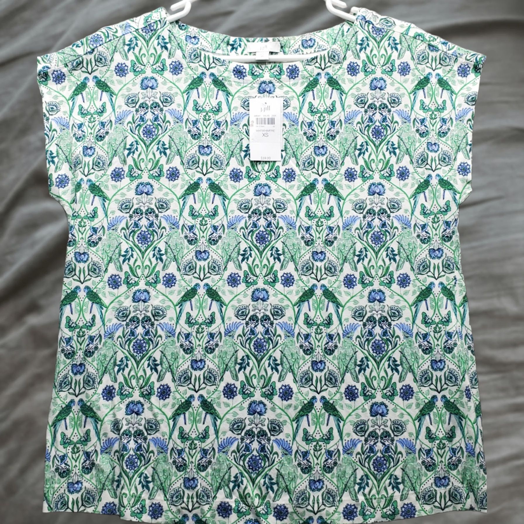 J. Jill J. Jill Blouse Womens XS Floral Short Sleeve Parrot Multi Button Back Shirt Size XS / US 0-2 / IT 36-38 - 1 Thumbnail