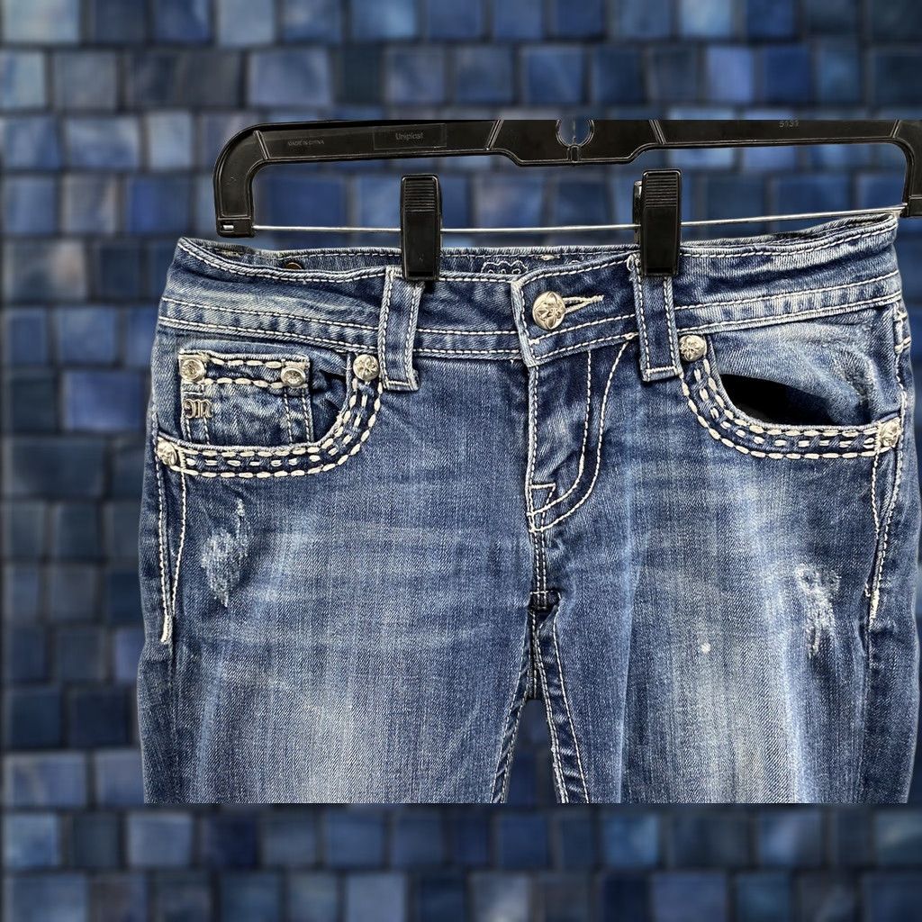 Miss Me Miss Me Jeans Skinny Flap Pocket Rhinestone Embroidered Beaded Jeans Women Size 26 Blue Denim Regular Girl Mens Womens Size 26" / US 2 / IT 38 - 1 Thumbnail