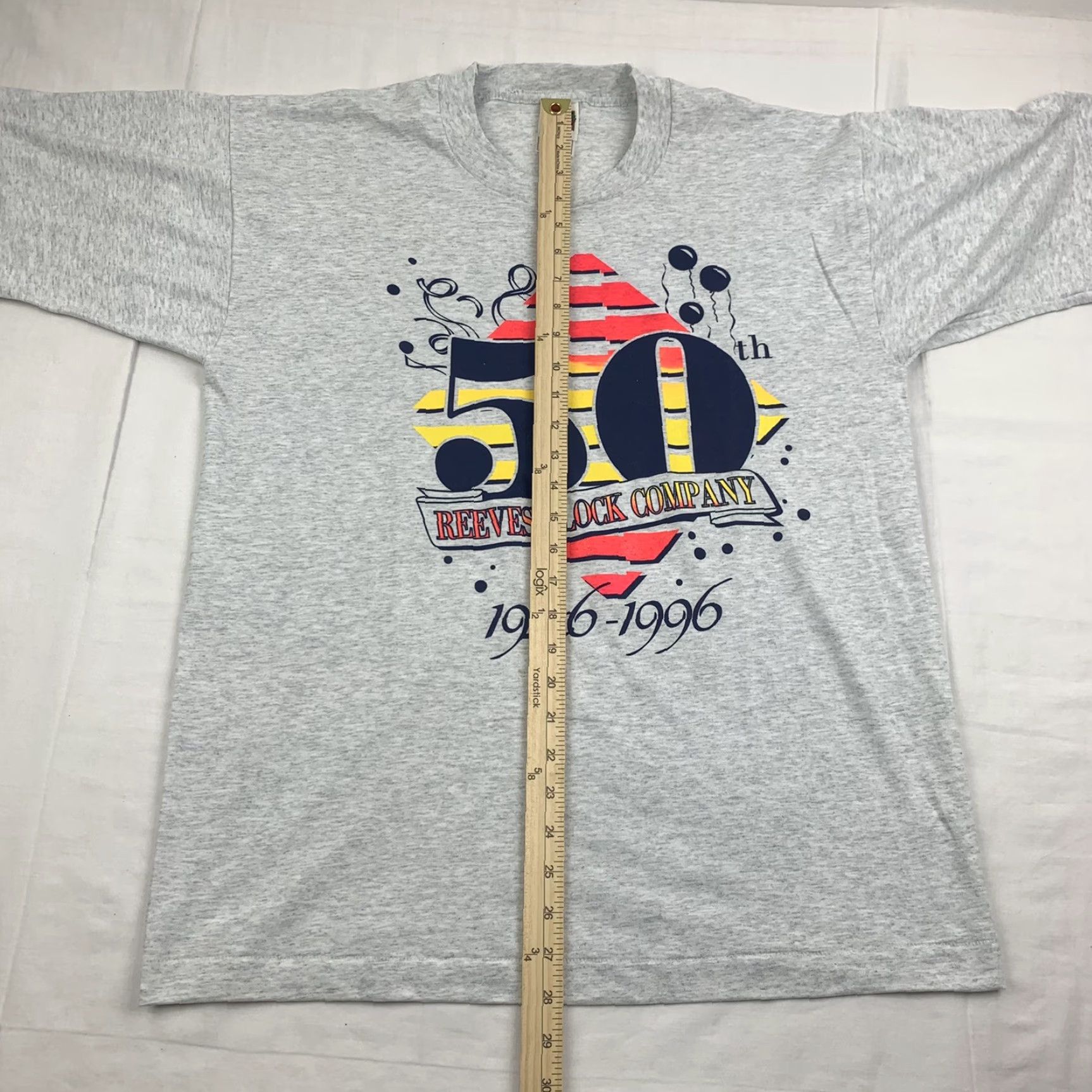 Fruit Of The Loom Vintage Reeves Block Company 50th T Shirt Adult Large Gray Made in USA 90s 1996 Size US L / EU 52-54 / 3 - 4 Thumbnail
