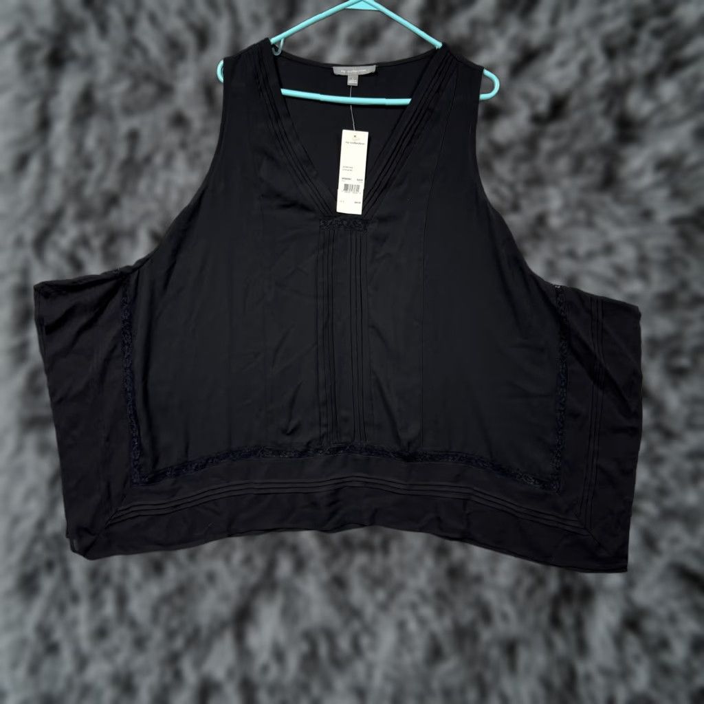 Vintage NY Collection Blouse Women's L Black Sleeveless V-Neck Tunic Pleated Front Lightweight All Seasons Dressy Office Workwear Timeless Modern Size L / US 10 / IT 46 - 1 Thumbnail