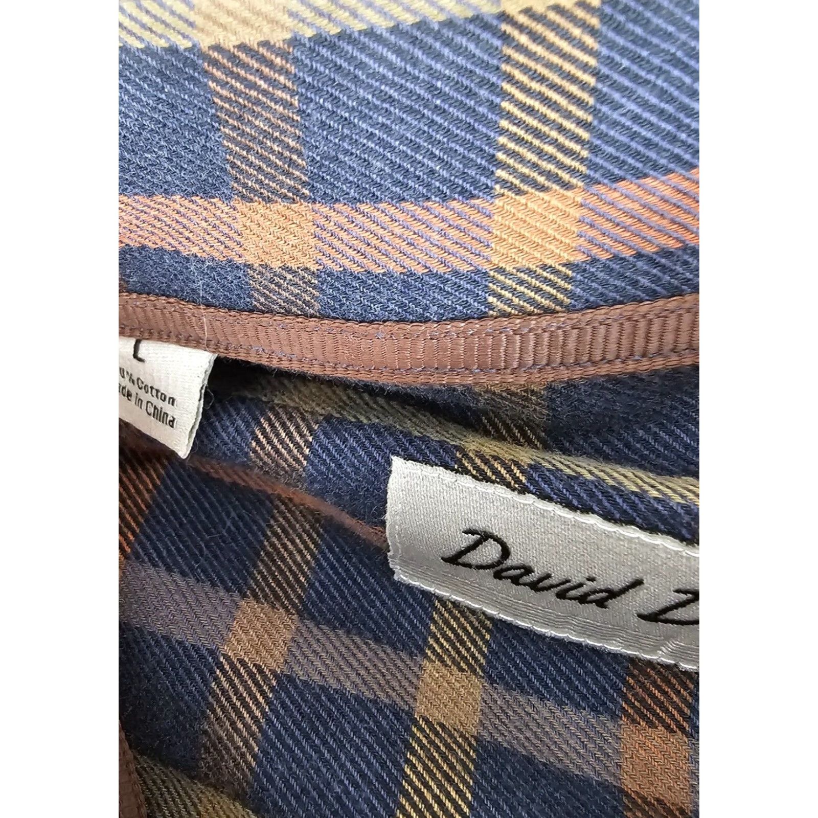 David Donahue David Donahue Dress Shirt Mens Size Large Navy Brown Plaid Button Up Long Sleeve Size 42R - 5 Thumbnail