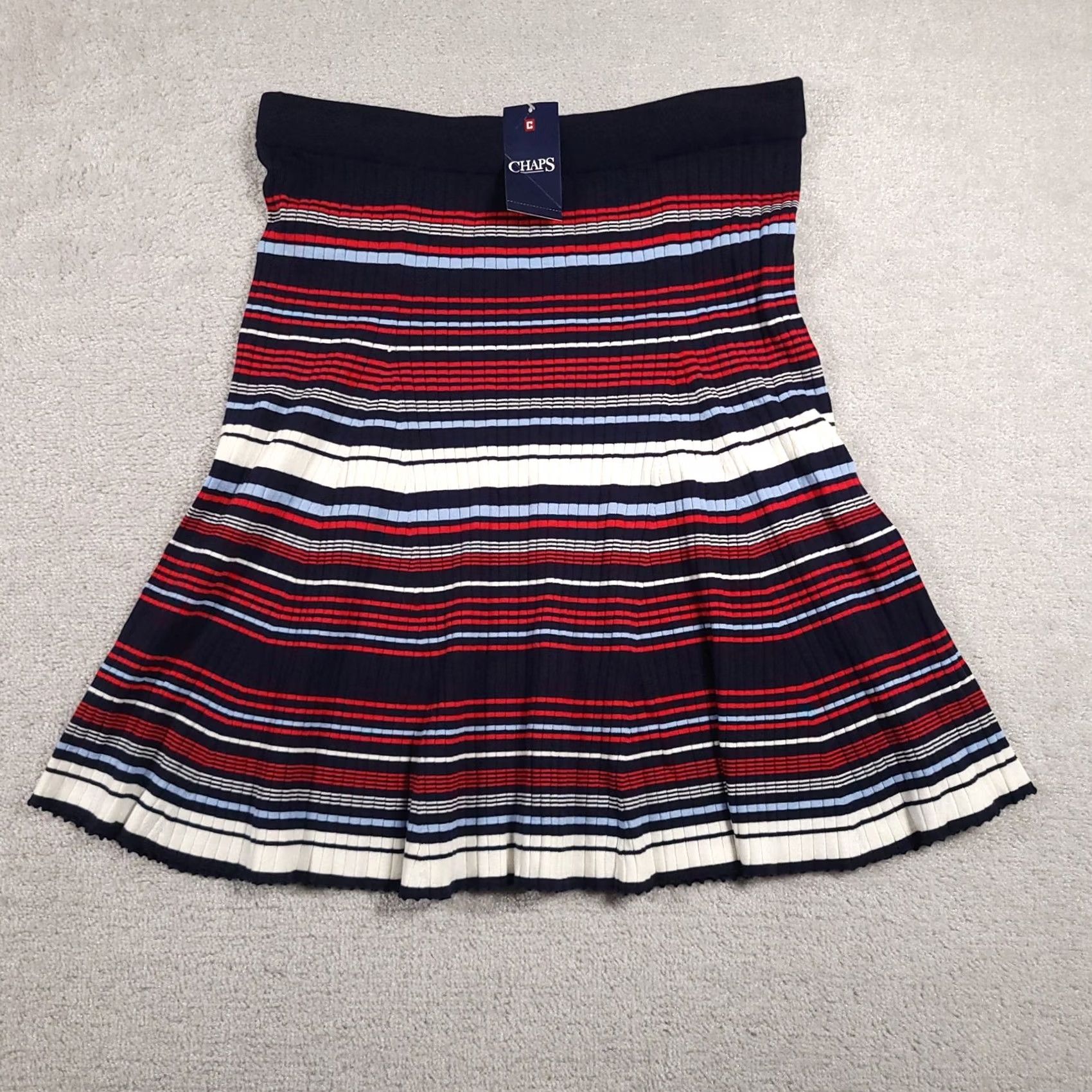 Chaps Chaps Skirt Womens XL Blue Red White Striped Pleated Knit Pull On Midi New Size 40" / US 18 - 2 Thumbnail