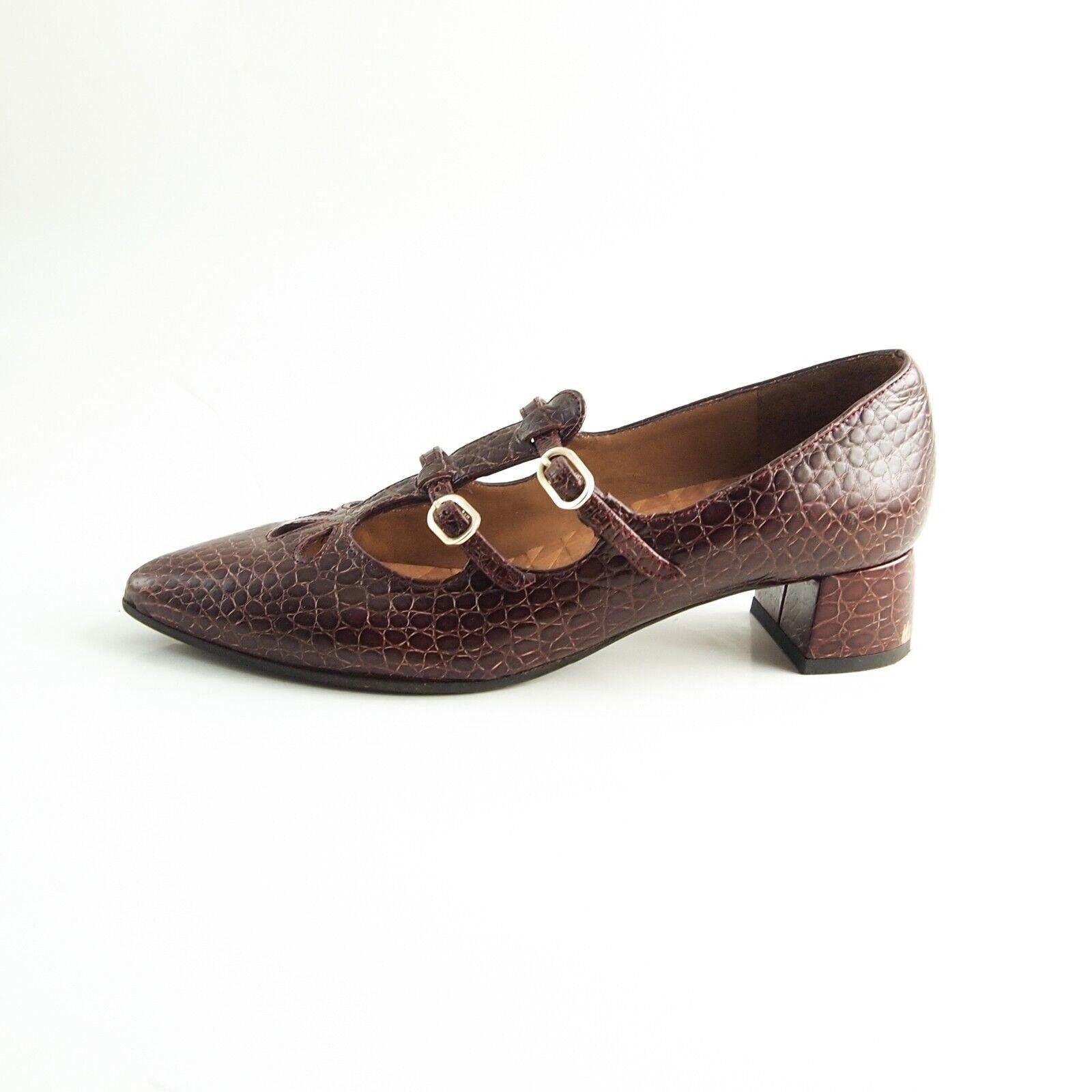 Designer Chie Mihara Mary Jane Flats Burgundy Faux Croc EU 36 US 6 Size US 6 / IT 36 - 2 Thumbnail