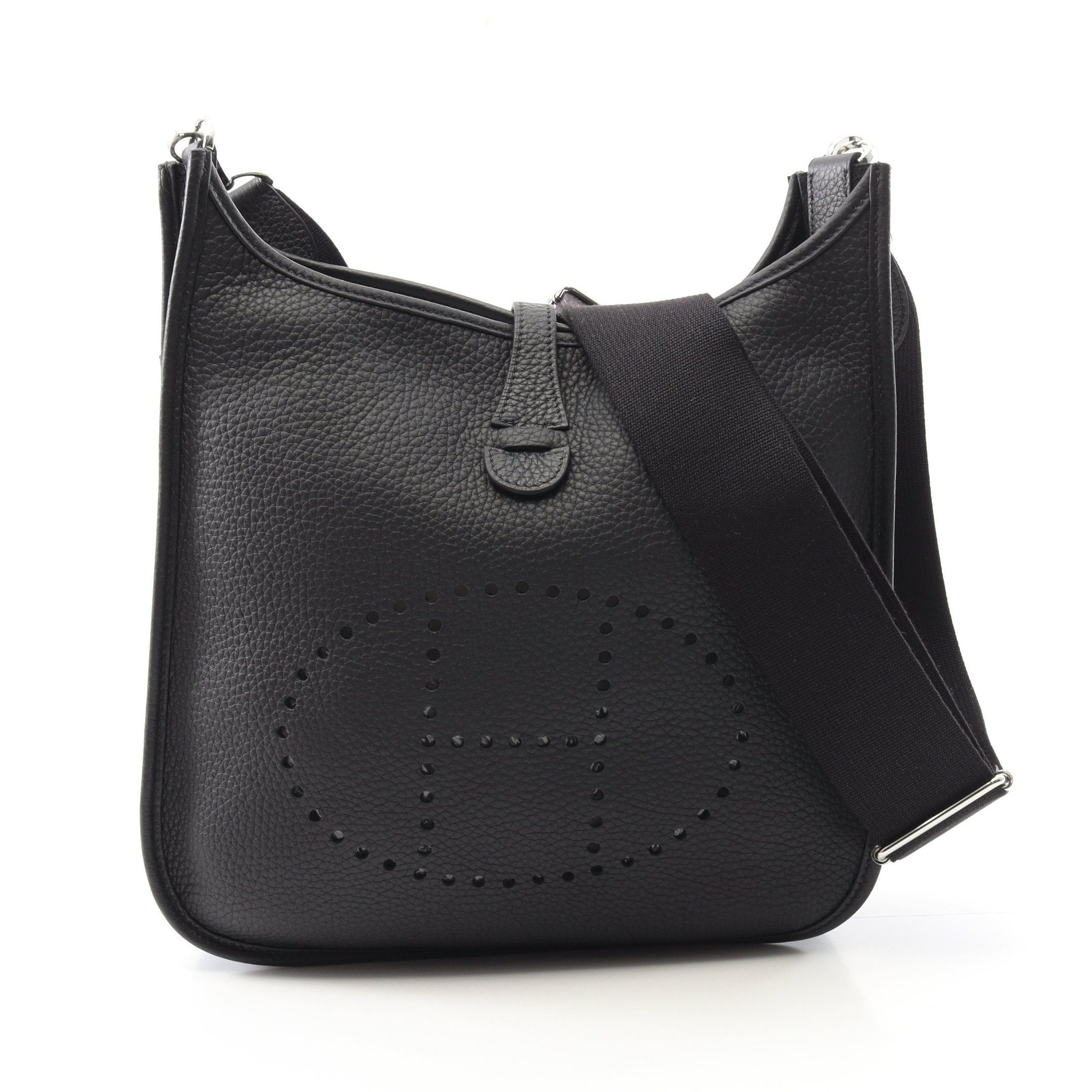 Hermes Evelyn 3 Troyes Pm Shoulder Bag Clemence Leather Black Silver Hardware Double Engraved, Women's