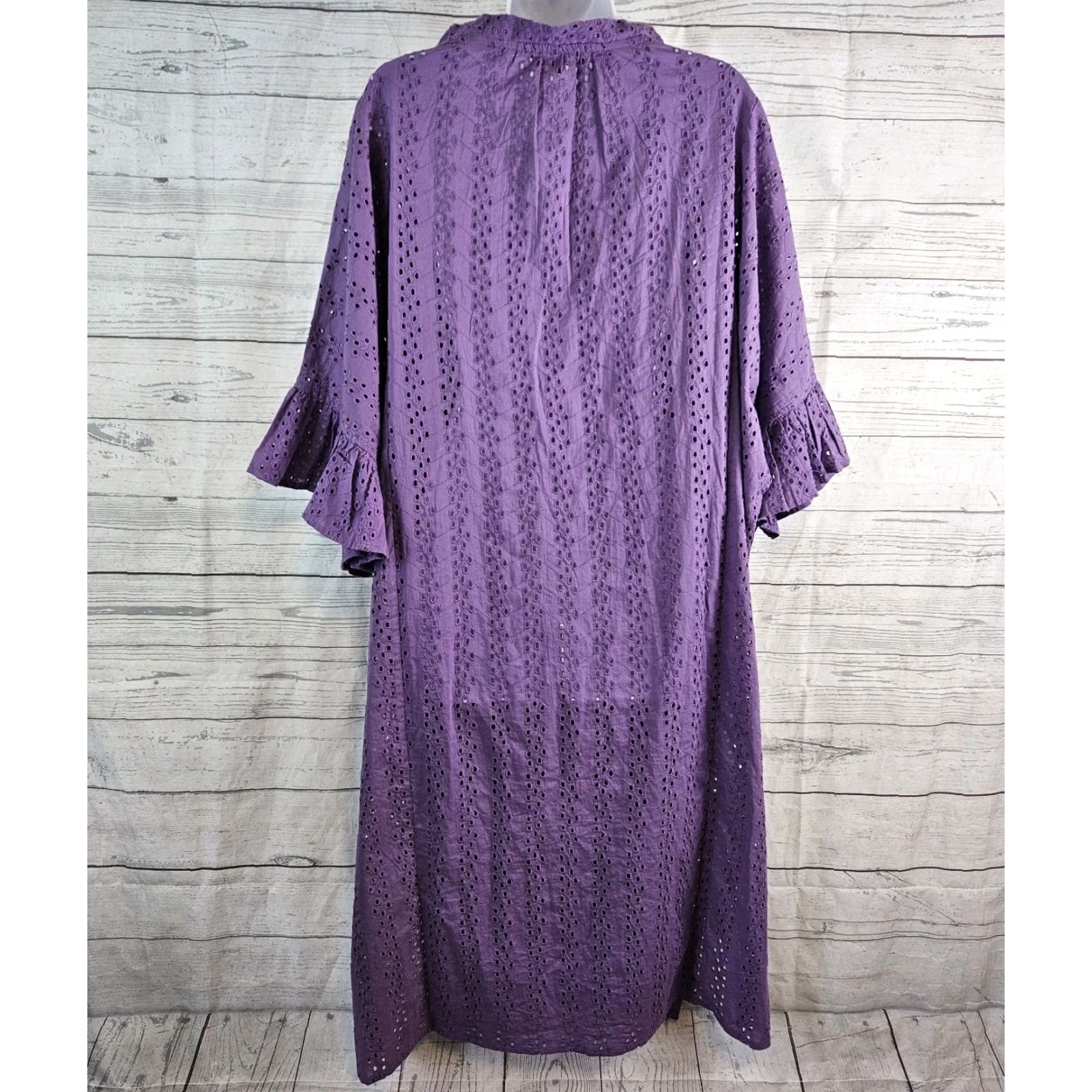 Vintage Miradonna Womens Cover Up One Size Solid Purple Eyelet Cotton Size ONE SIZE - 3 Thumbnail