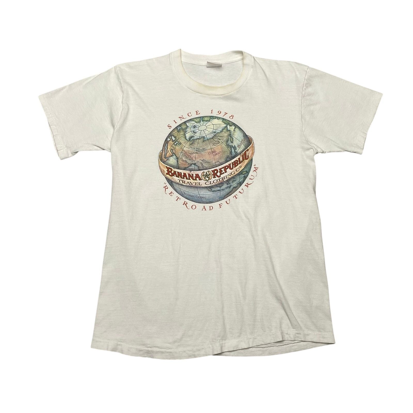 トップス 90s Banana Republic Map Iguana T Banana Republic Vtg 90' BANANA REPUBLIC OCEANICA Maps Iguana Tee