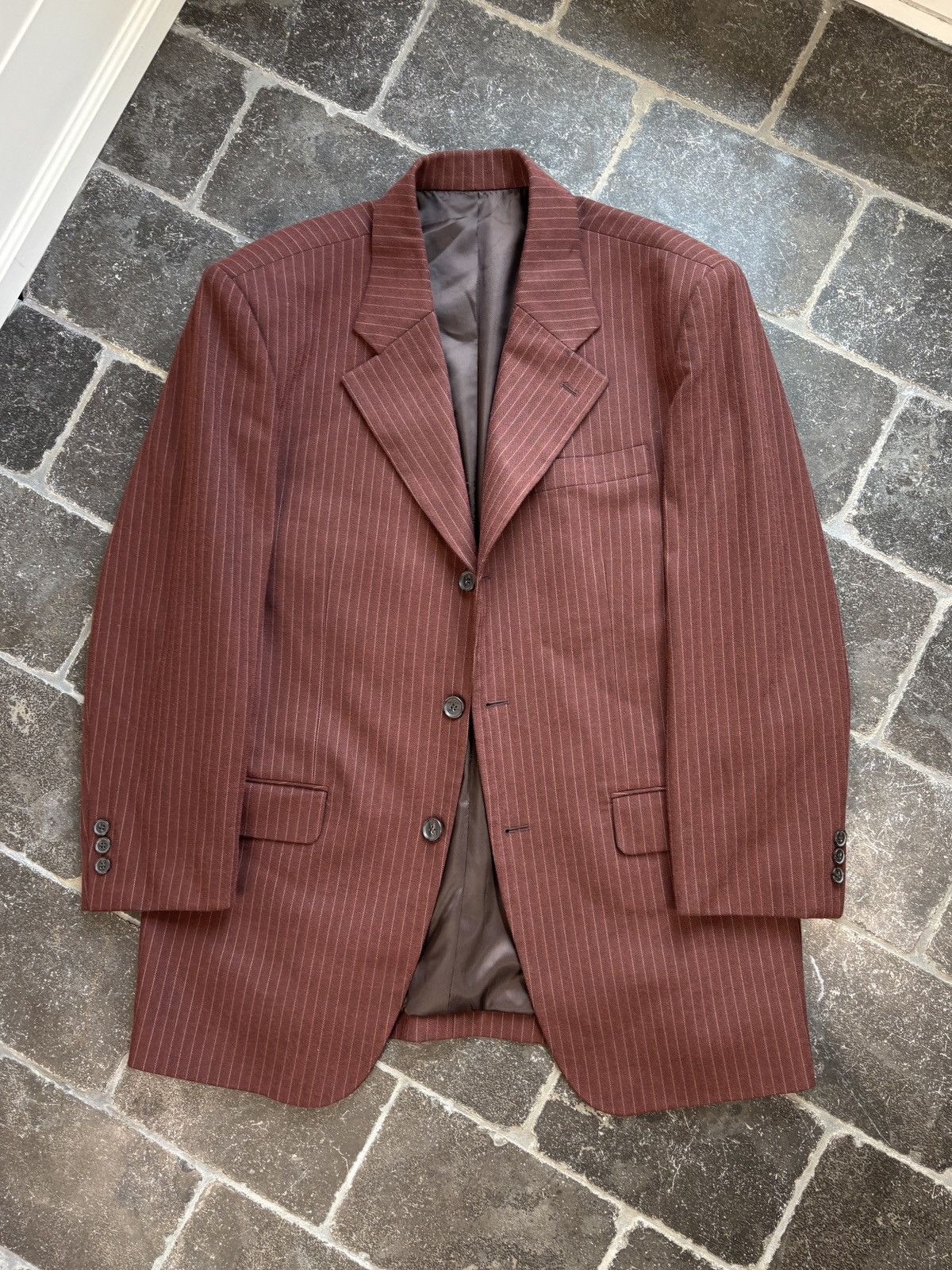 Vintage Bespoke Vintage Suit Two Piece 2pc Stripe Mobster Zoot Suit Size 44S - 4 Thumbnail