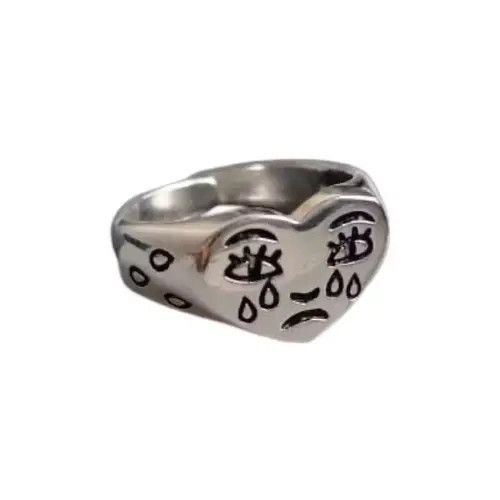 Jewelry Silver color crying heart ring Size ONE SIZE - 1 Thumbnail