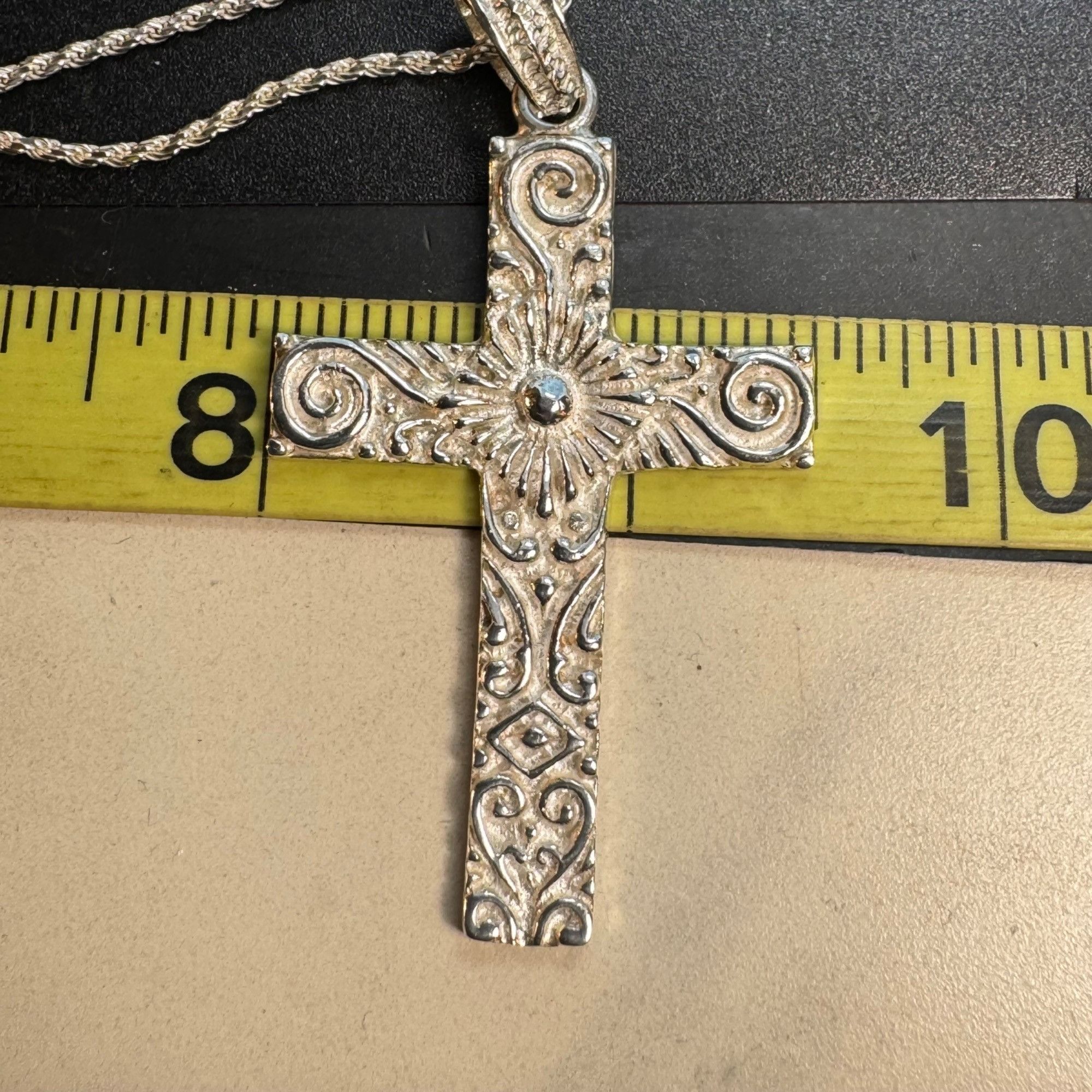 Other VTG Solid Sterling Silver 925 Textured Cross Pendant Necklac Size ONE SIZE - 7 Thumbnail