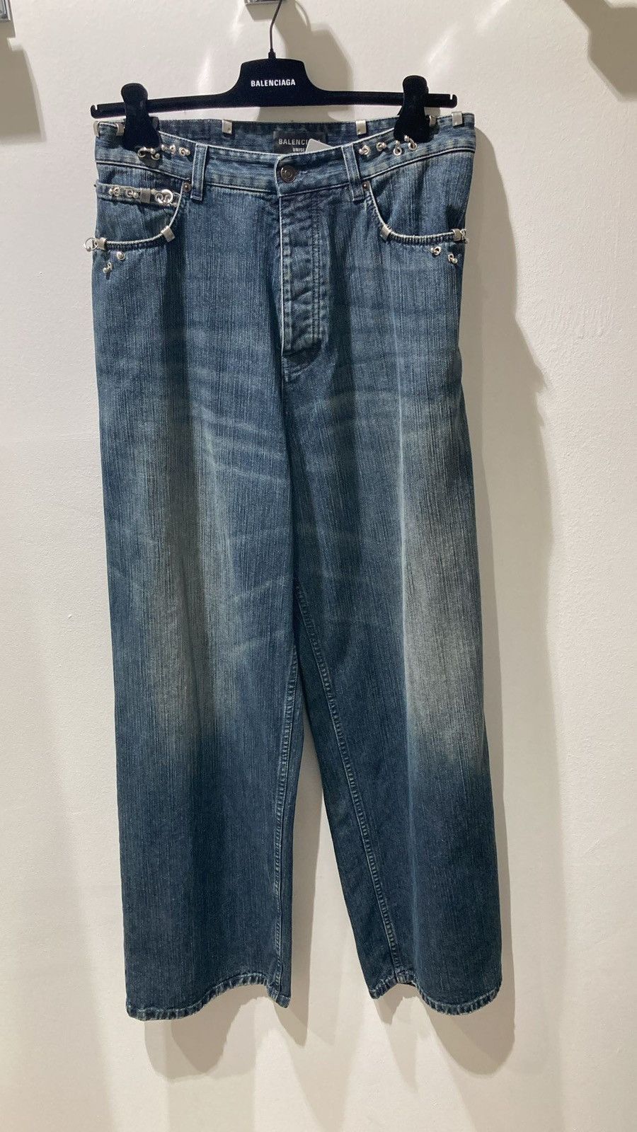 Balenciaga Pierced Baggy Jeans Indigo Blue | Grailed