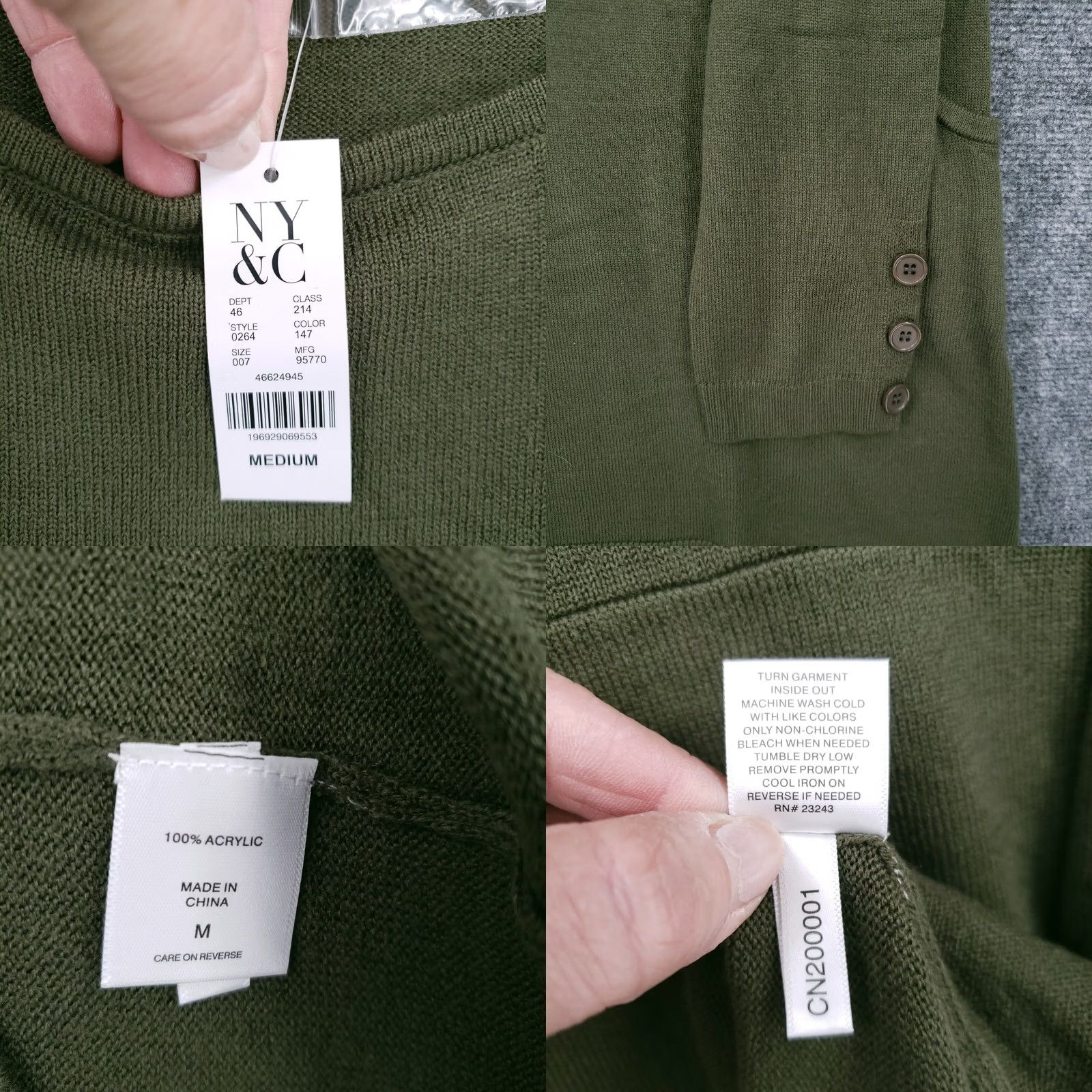 Vintage NYC Sweater Women Medium Green Long Sleeve Tunic Pullover Knit Size M / US 6-8 / IT 42-44 - 8 Thumbnail