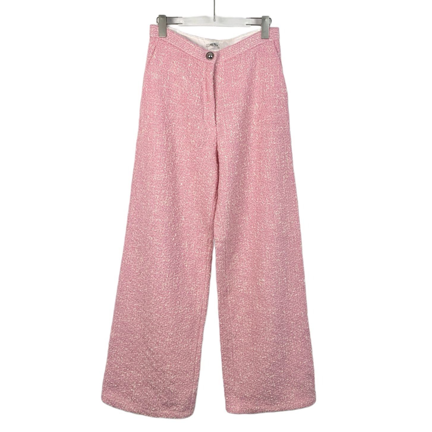 Miu Miu H11412 Miu Miu Pink Bouclé Wide-Leg Pants Size 28" / US 6 / IT 42 - 1 Thumbnail