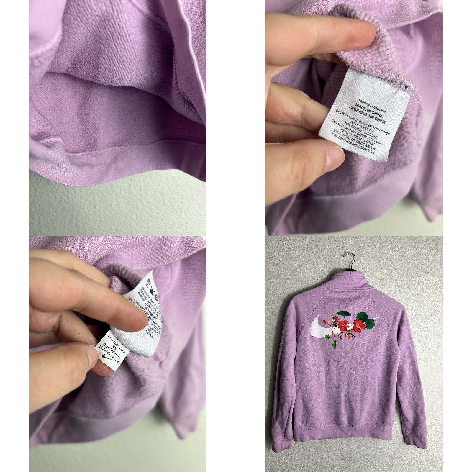 Nike Nike Sweatshirt Women XS Half Zip Floral Pink Lavender Pullover Y2K BQ8846-676 Size XS / US 0-2 / IT 36-38 - 8 Thumbnail