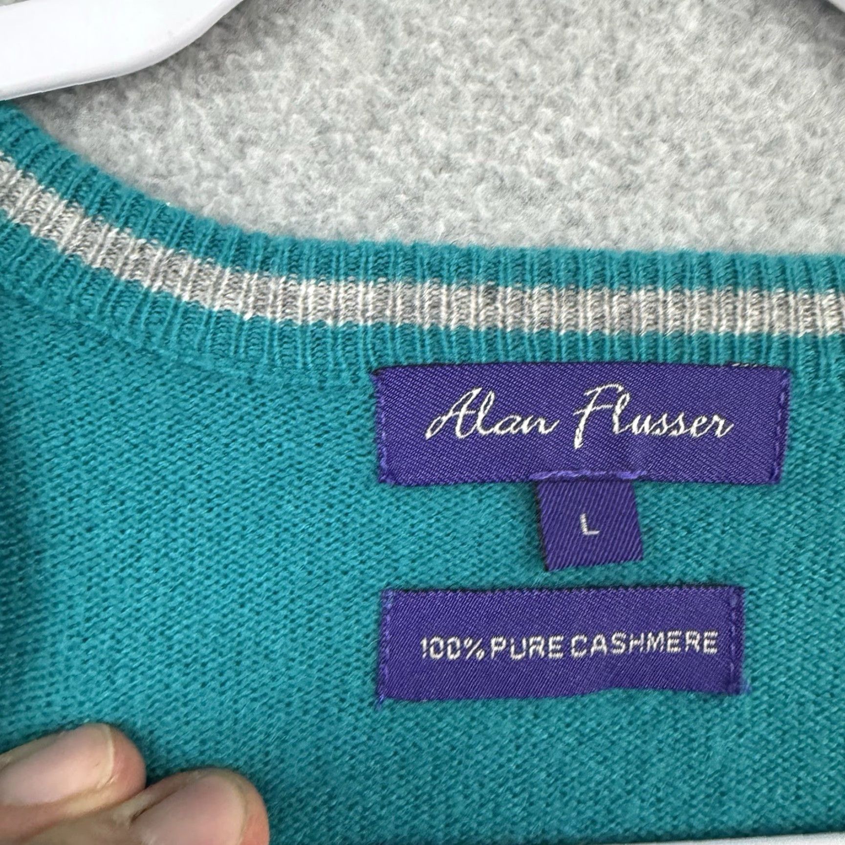 Altea Alan Flusser Sweater Mens L 100% Cashmere Teal Blue Pullover V-Neck Classic City Preppy Size US L / EU 52-54 / 3 - 3 Thumbnail