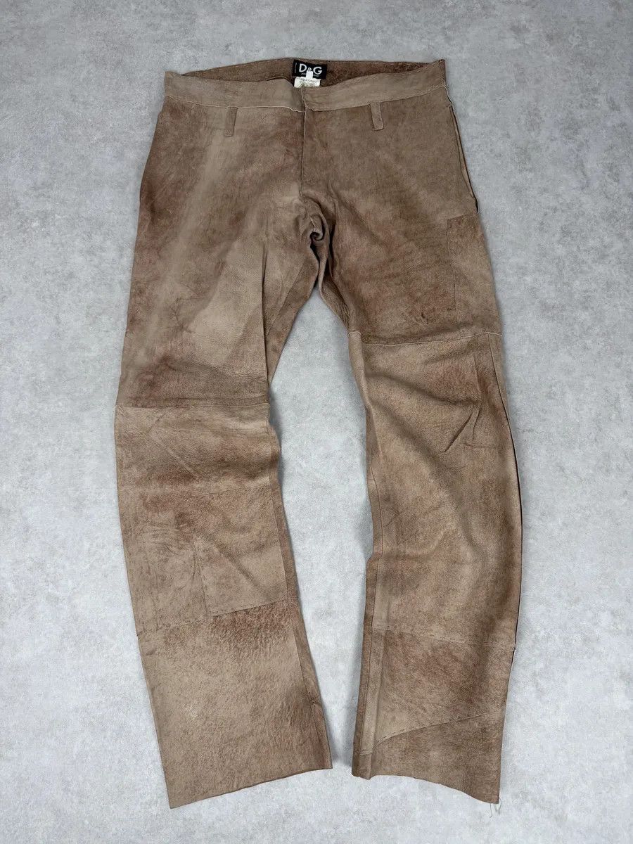 Dolce & Gabbana 2000s Dolce & Gabbana Brown Eroded Leather Pants Size US 31 - 6 Thumbnail