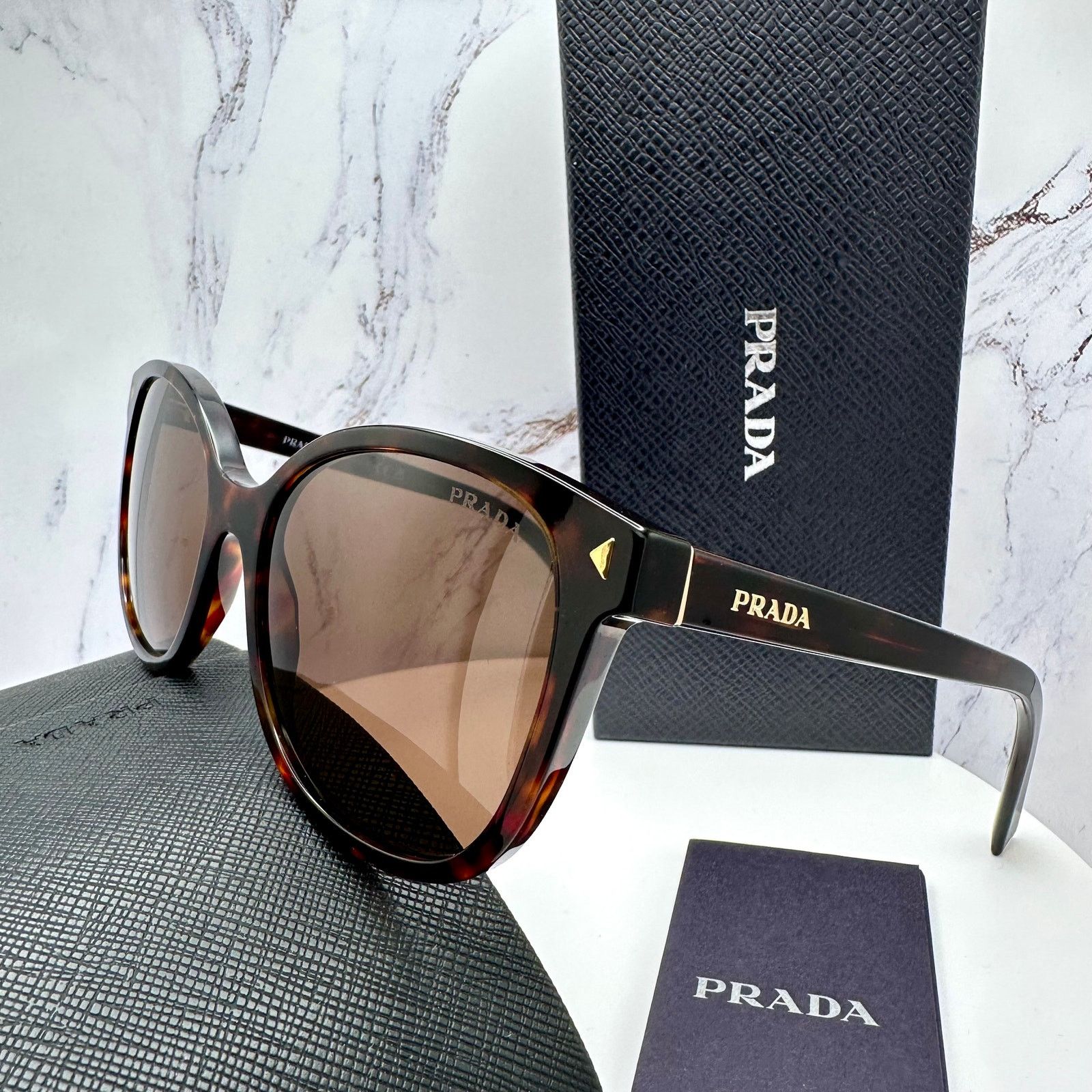 Prada New PRADA Sunglasses Brown Square Gold Logo Tortoise Size ONE SIZE - 8 Thumbnail