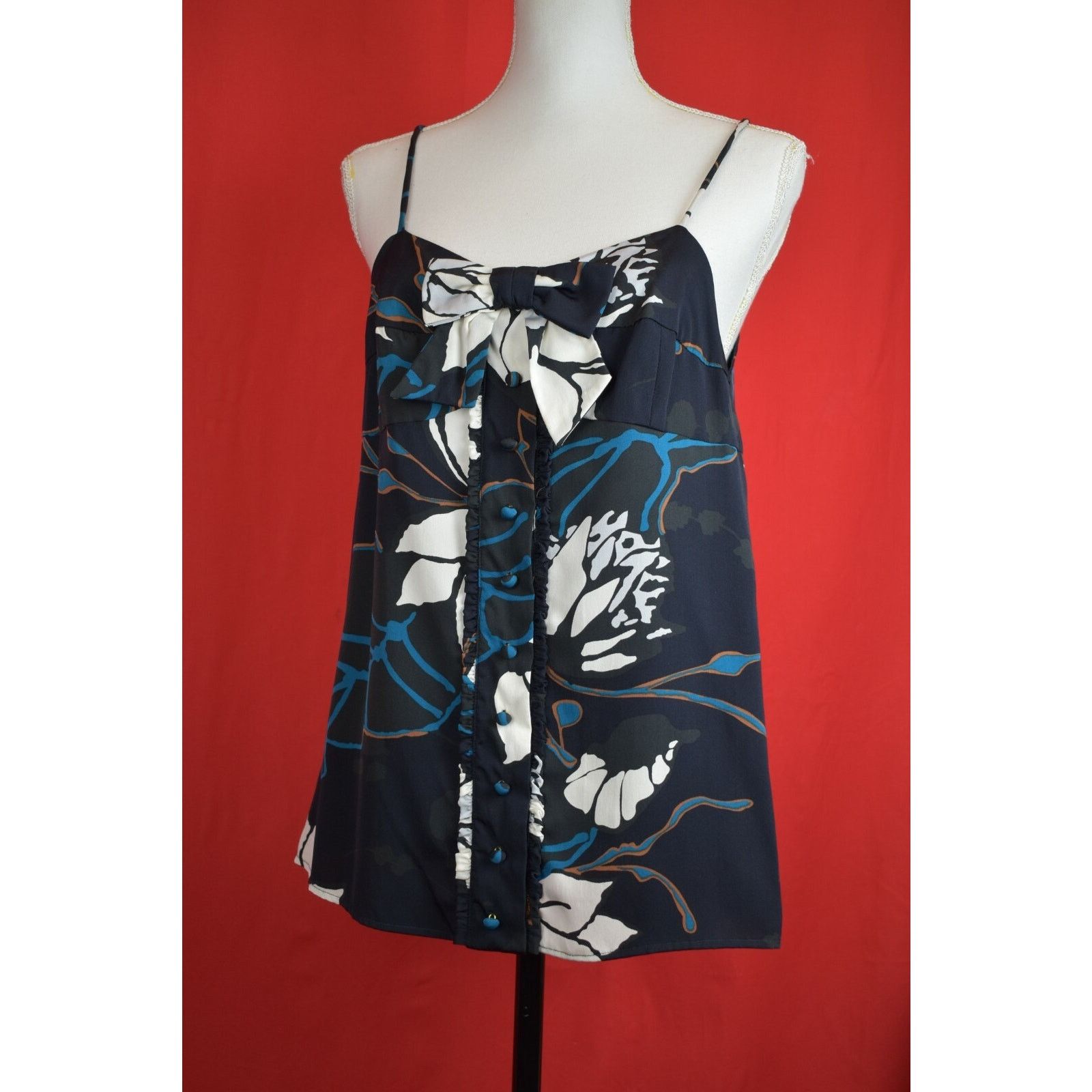RED Valentino VALENTINO FLORALS MULTICOLOR SILK BOW BUTTON DRESS BLOUSE 44 Size M / US 6-8 / IT 42-44 - 9 Thumbnail