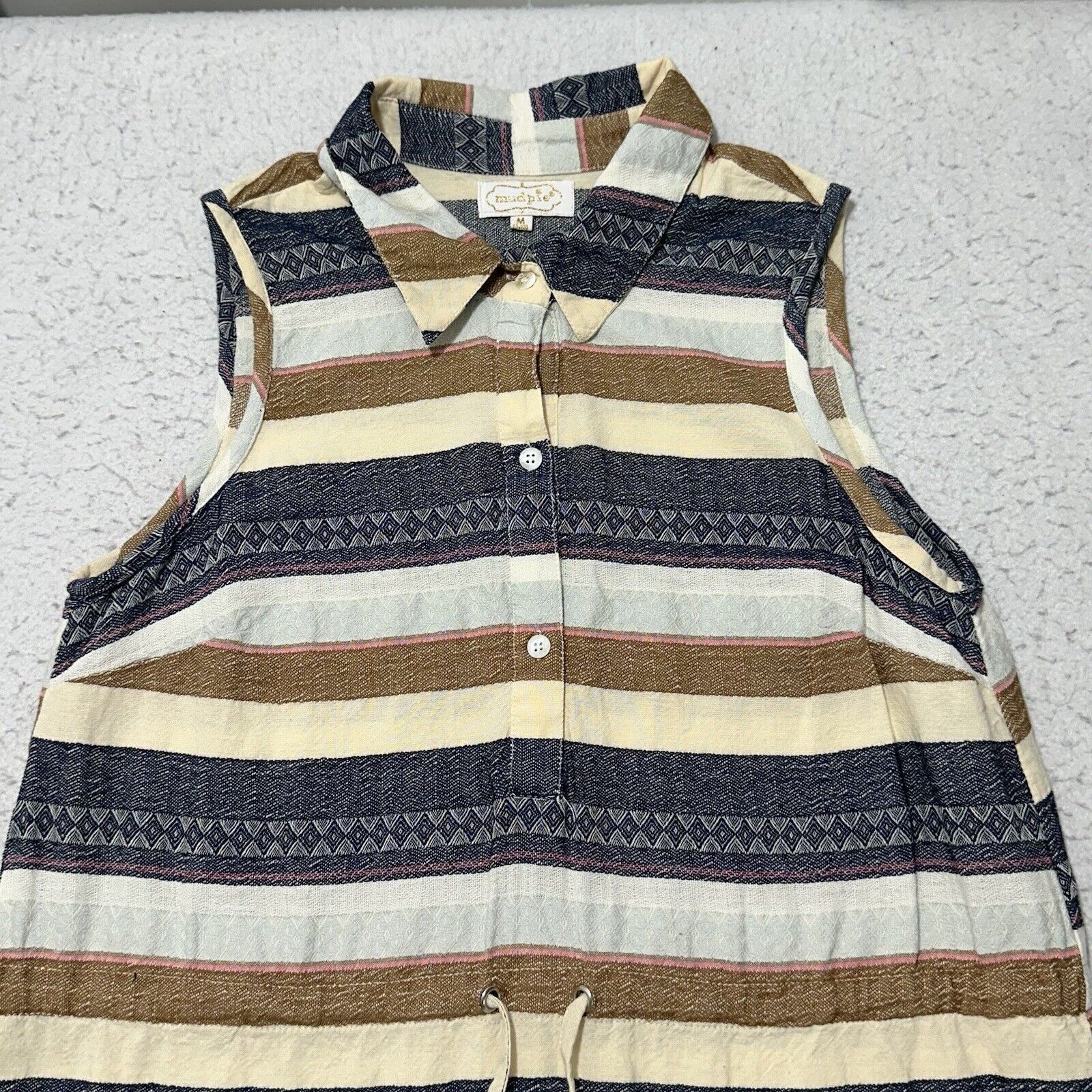 Other Mud Pie Medium A-Line Dress Cotton Textured Striped Collared Size M / US 6-8 / IT 42-44 - 2 Thumbnail