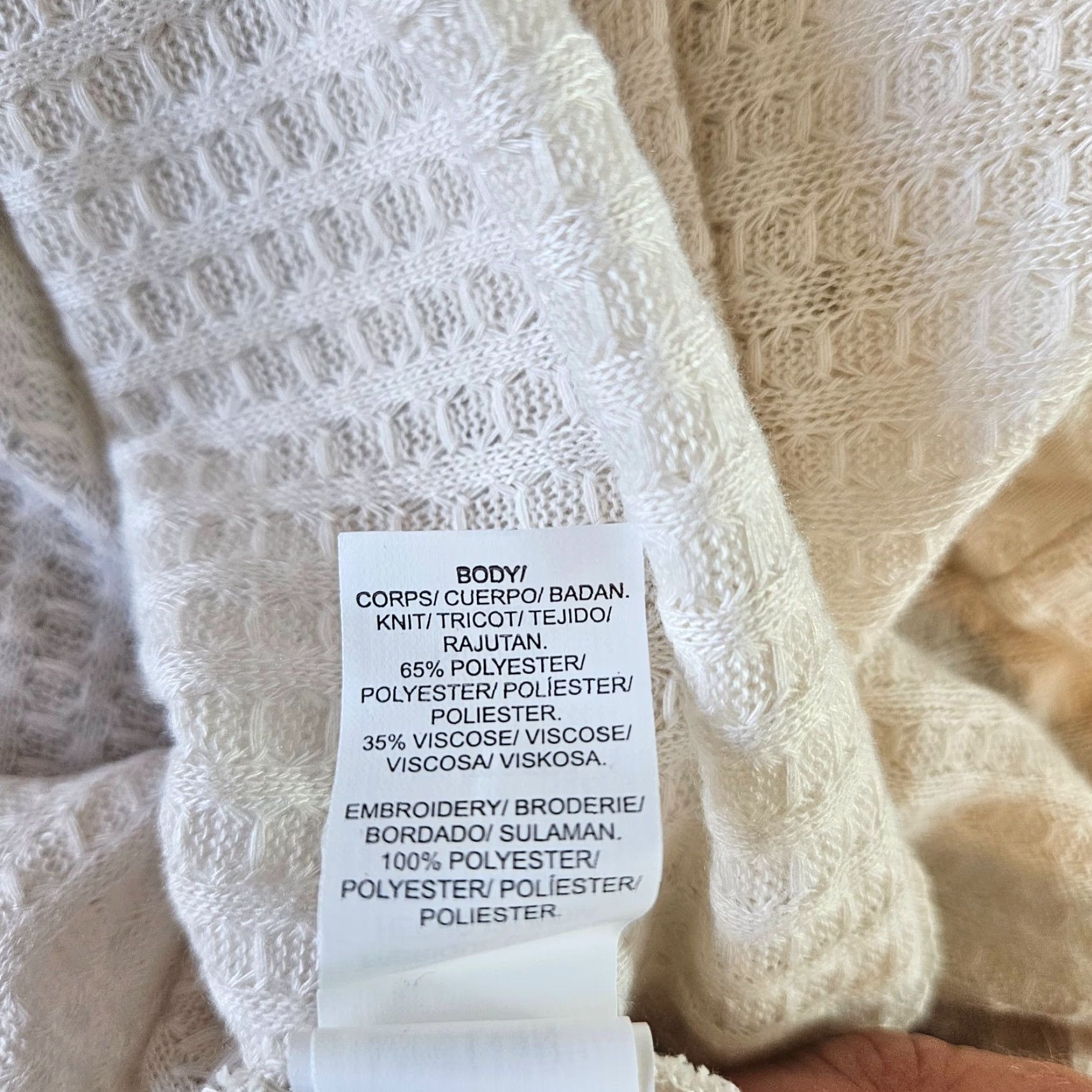 Lucky Brand Lucky Brand Womens Top Waffle Knit Cream 2XL Embroidered V-Neck Pullover Long Sleeve Shirt Size XXL / US 16-18 / IT 52-54 - 5 Thumbnail