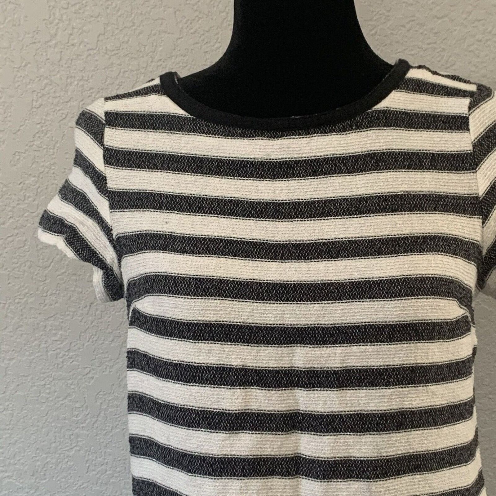 Other New York & Co Blouse Sm Blk White Stripe Zipper Cotton Blend Size S / US 4 / IT 40 - 2 Thumbnail