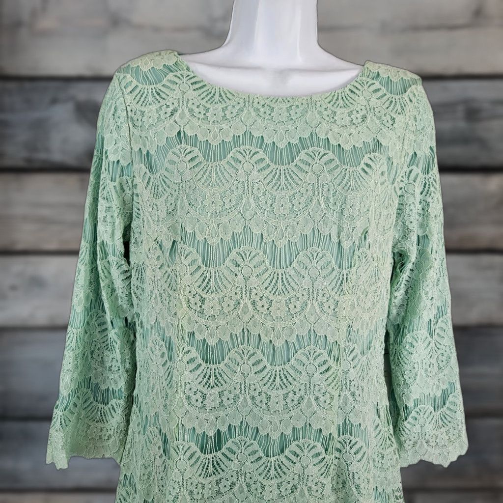 Vintage Dainty Jewells Womens Top Sz Large Green Lace Overlay Size L / US 10 / IT 46 - 1 Thumbnail