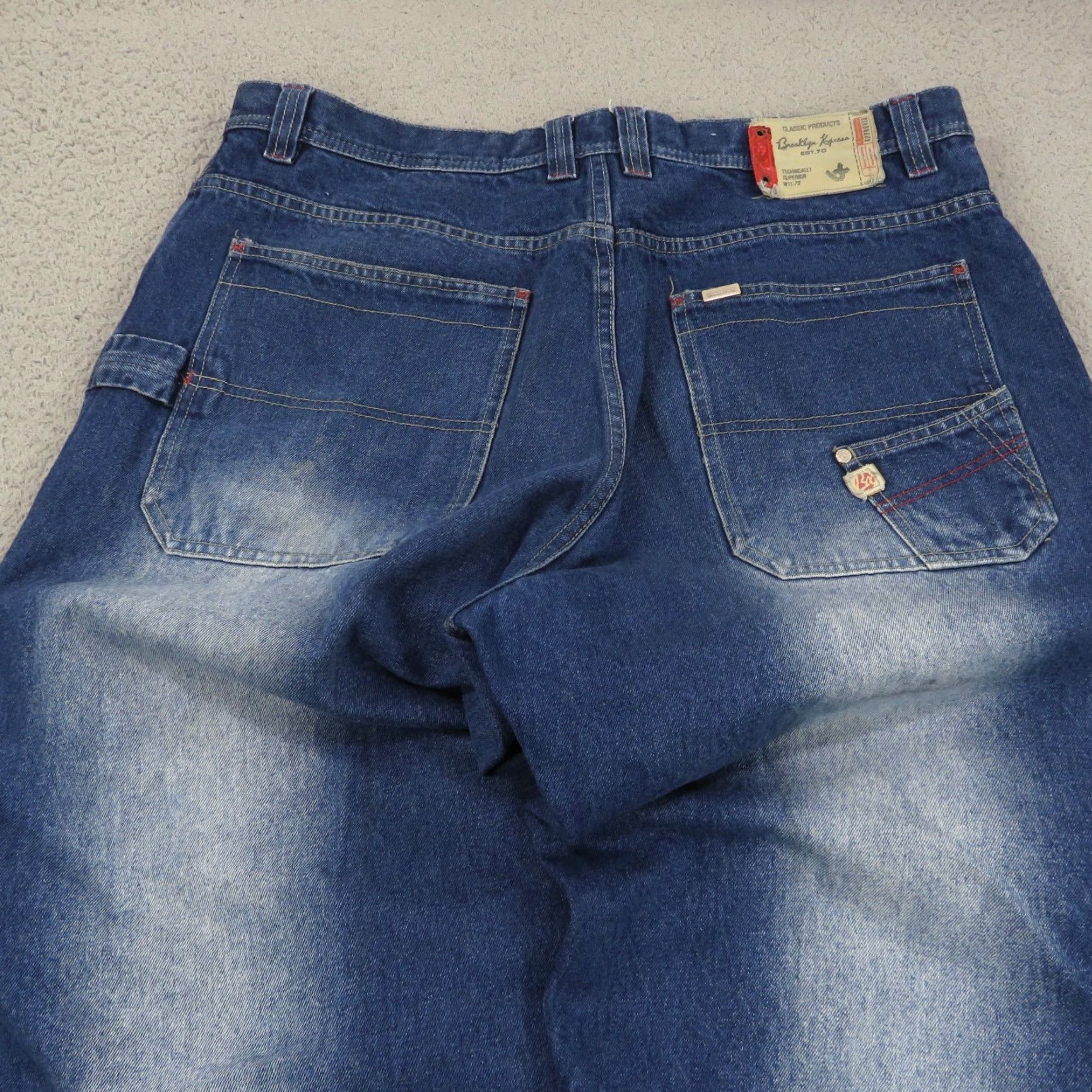 Doublet VINTAGE Brooklyn Xpress Baggy Jeans 40 Men Carpenter Y2K Double Knee Grunge Skater Wide Leg Opening 11" Denim Blue 5-Pocket Mens Jeans Size US 40 / EU 56 - 4 Thumbnail