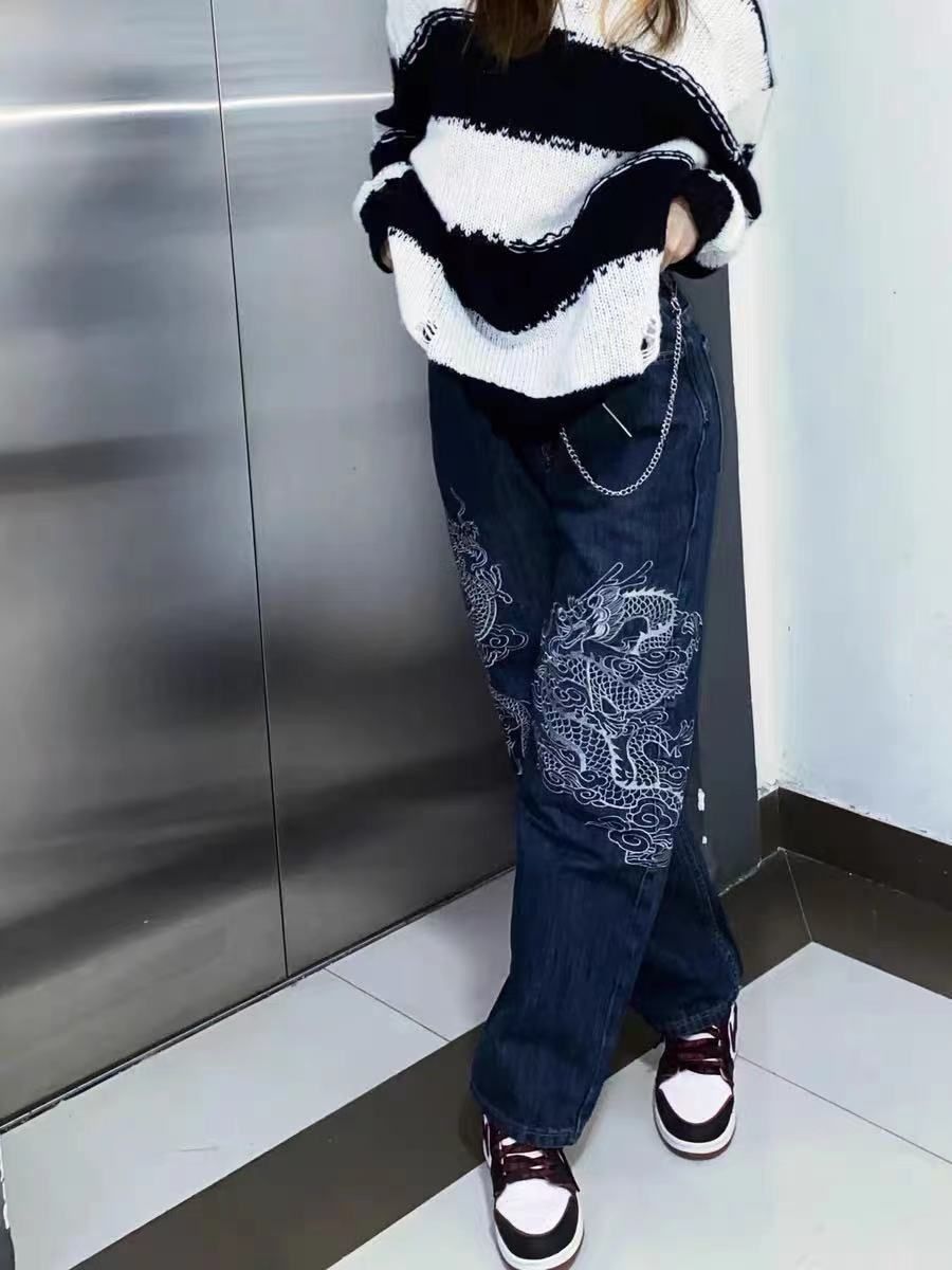 Japanese Brand × Vintage Dragon Pattern Embroidery Baggy Jeans Size US 26 / EU 42 - 3 Thumbnail