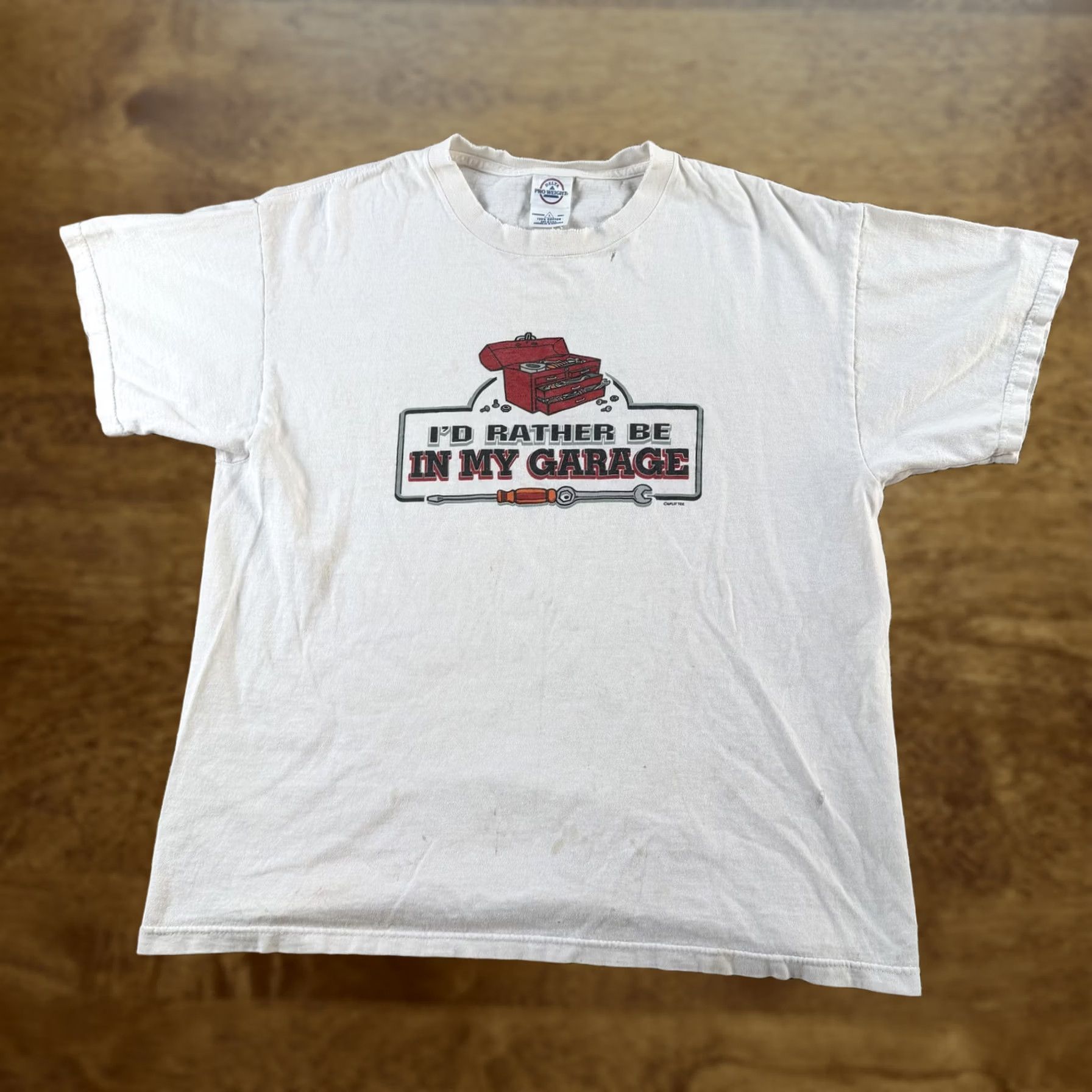 Delta VINTAGE I'd Rather Be In My Garage Tee Mens Large White Delta Pro Weight Shirt Size US L / EU 52-54 / 3 - 1 Thumbnail