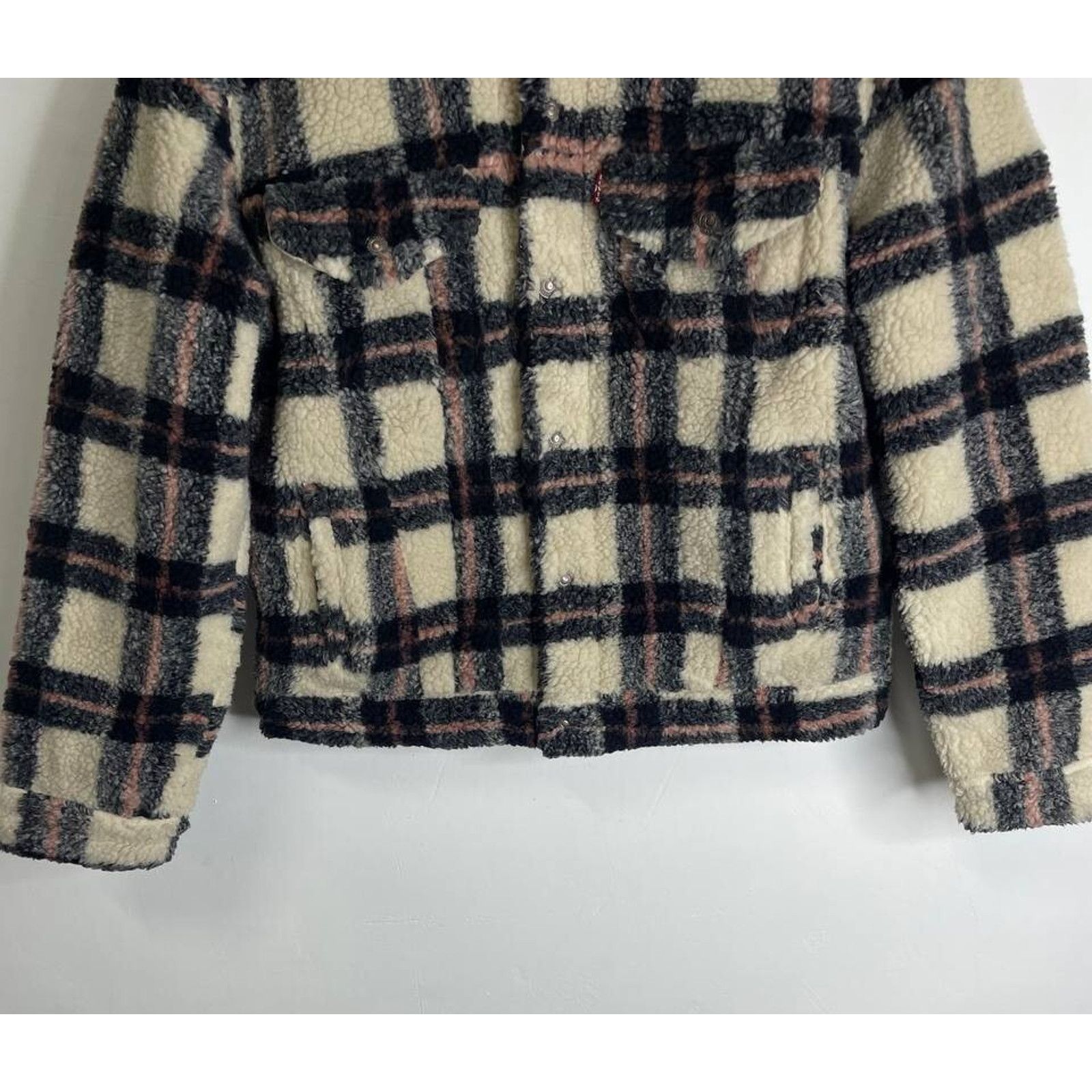 Levi's Vintage Levi’s Sherpa Plaid Fleece Jacket Cream Black Size S Size S / US 4 / IT 40 - 3 Thumbnail