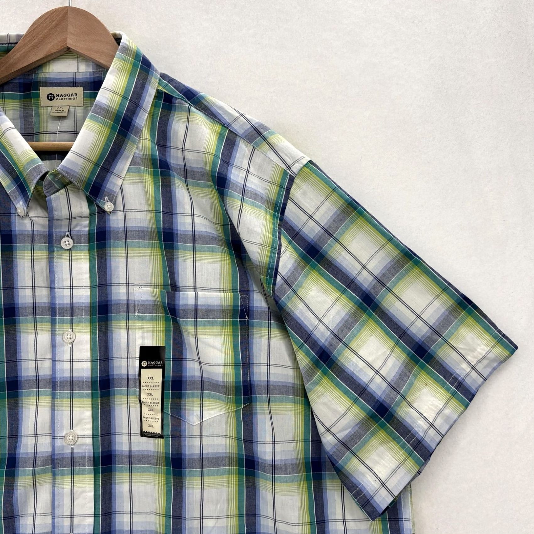 Haggar Haggar Mens 2XL Blue Plaid Short Sleeve Button Down Casual Easy Care Shirt NWT Size US XXL / EU 58 / 5 - 2 Thumbnail