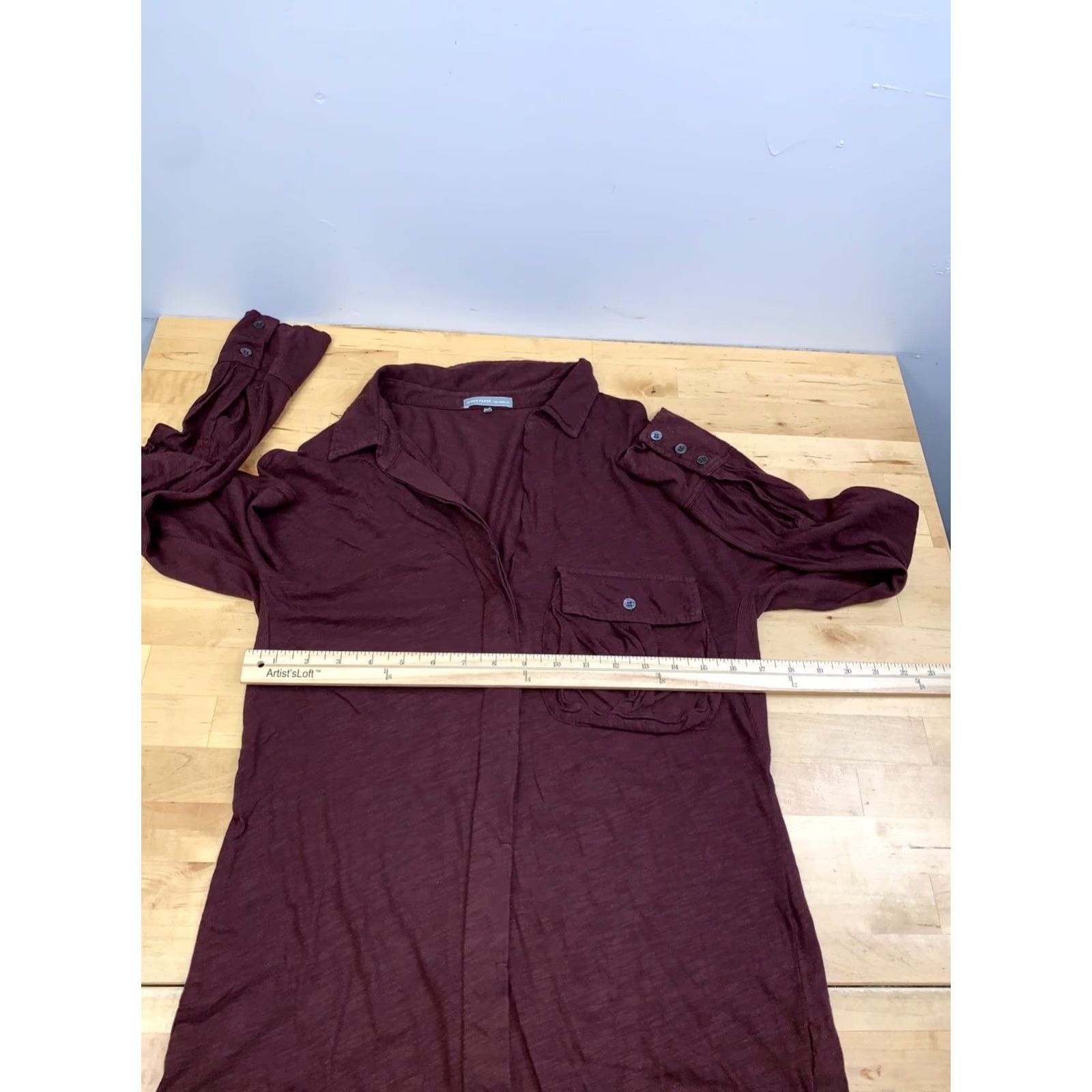 James Perse VINTAGE James Perse Button Up Women 1 Burgundy Long Sleeve Casual 13077 Size XS / US 0-2 / IT 36-38 - 4 Thumbnail